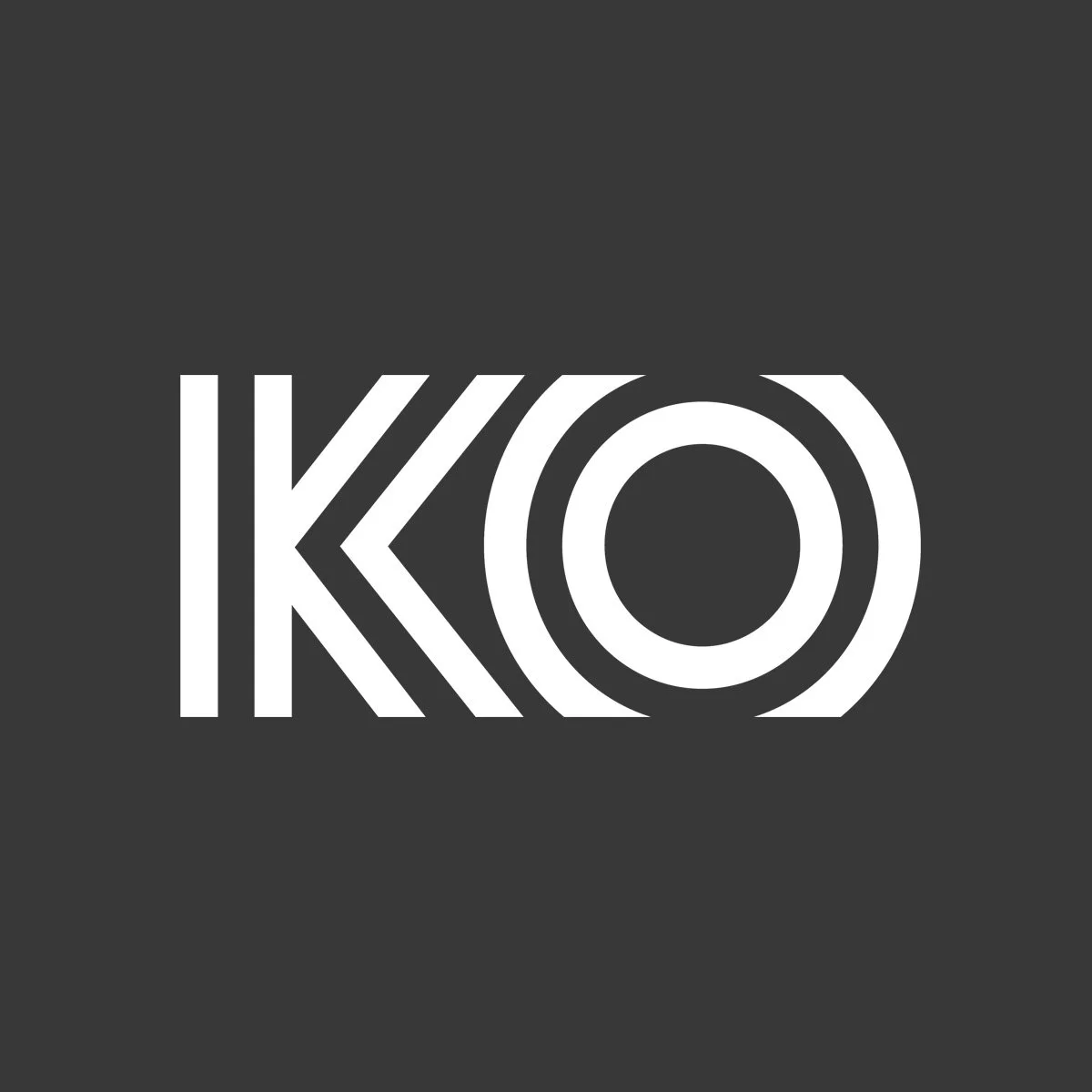 Bold white text on a dark gray background that reads 'KO'. The logo has a modern, geometric design.