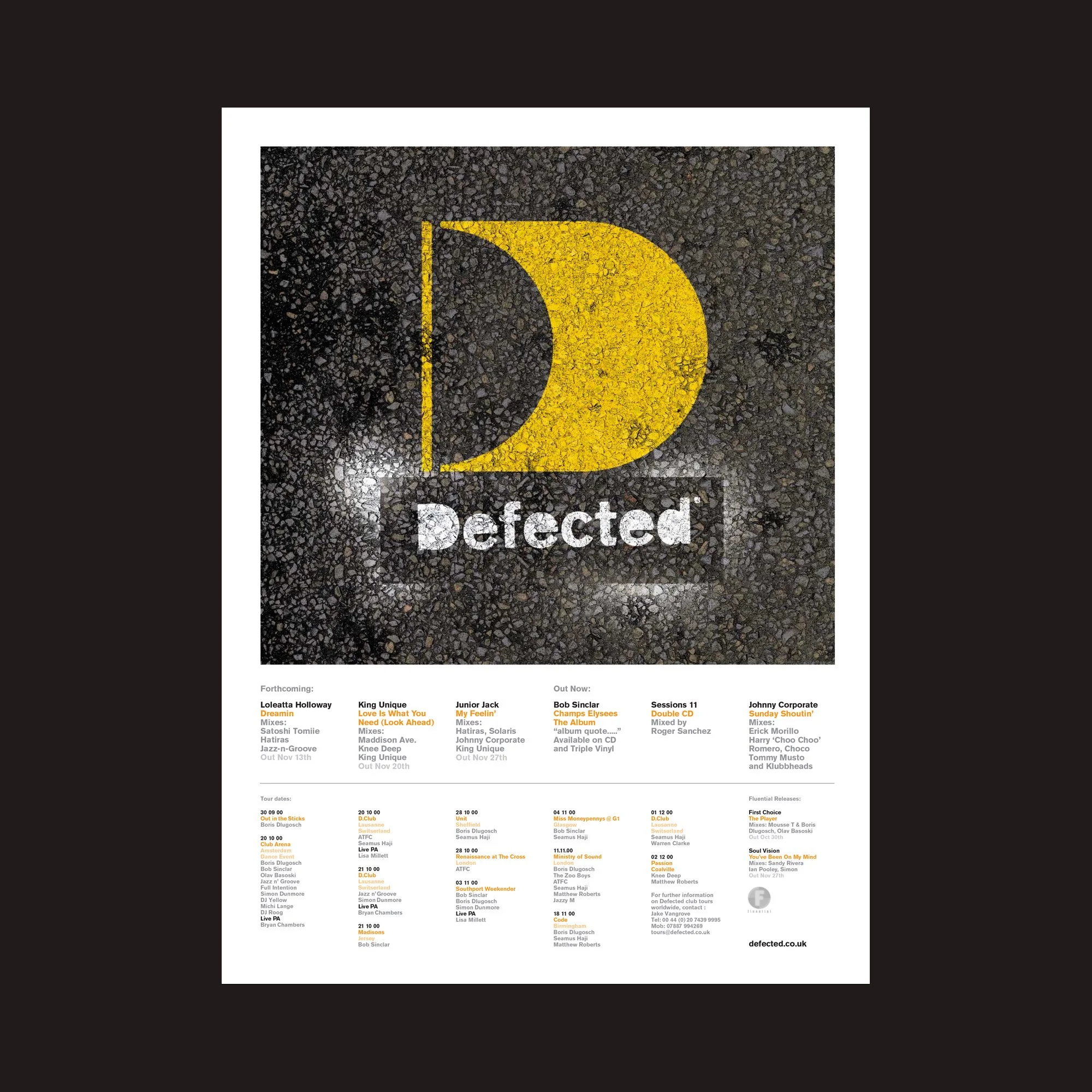 A poster with a large yellow letter 'D' and the word 'Detected' underneath, indicating a parking or surveillance warning sign on a textured asphalt surface.