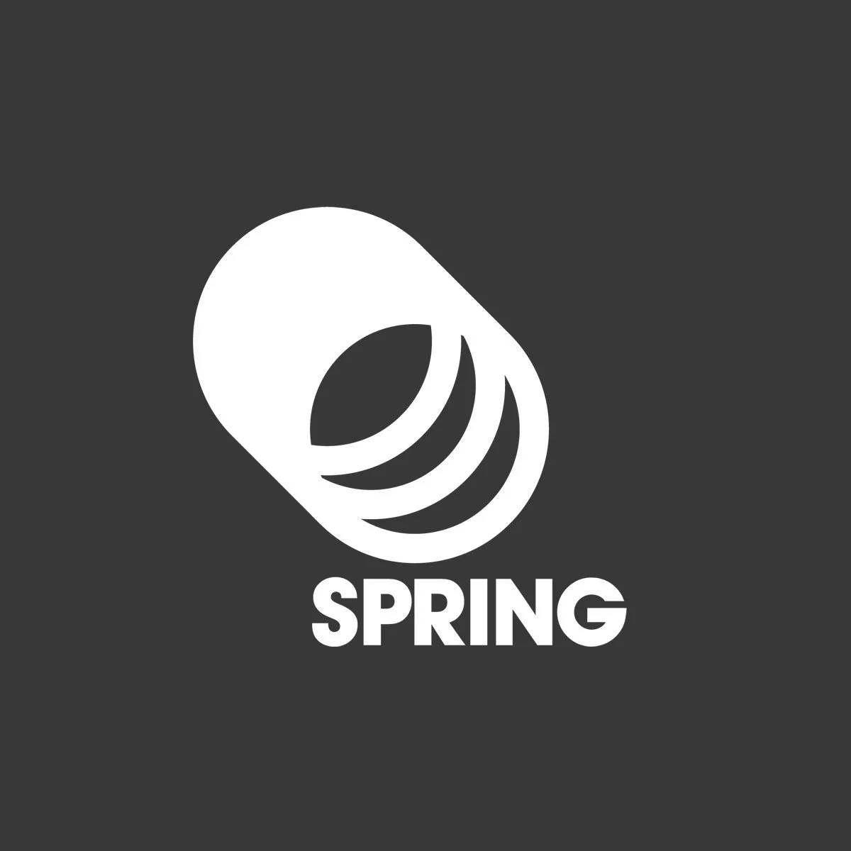 A stylized white can with a leaf and wave design, and the word "SPRING" written below, on a dark background.