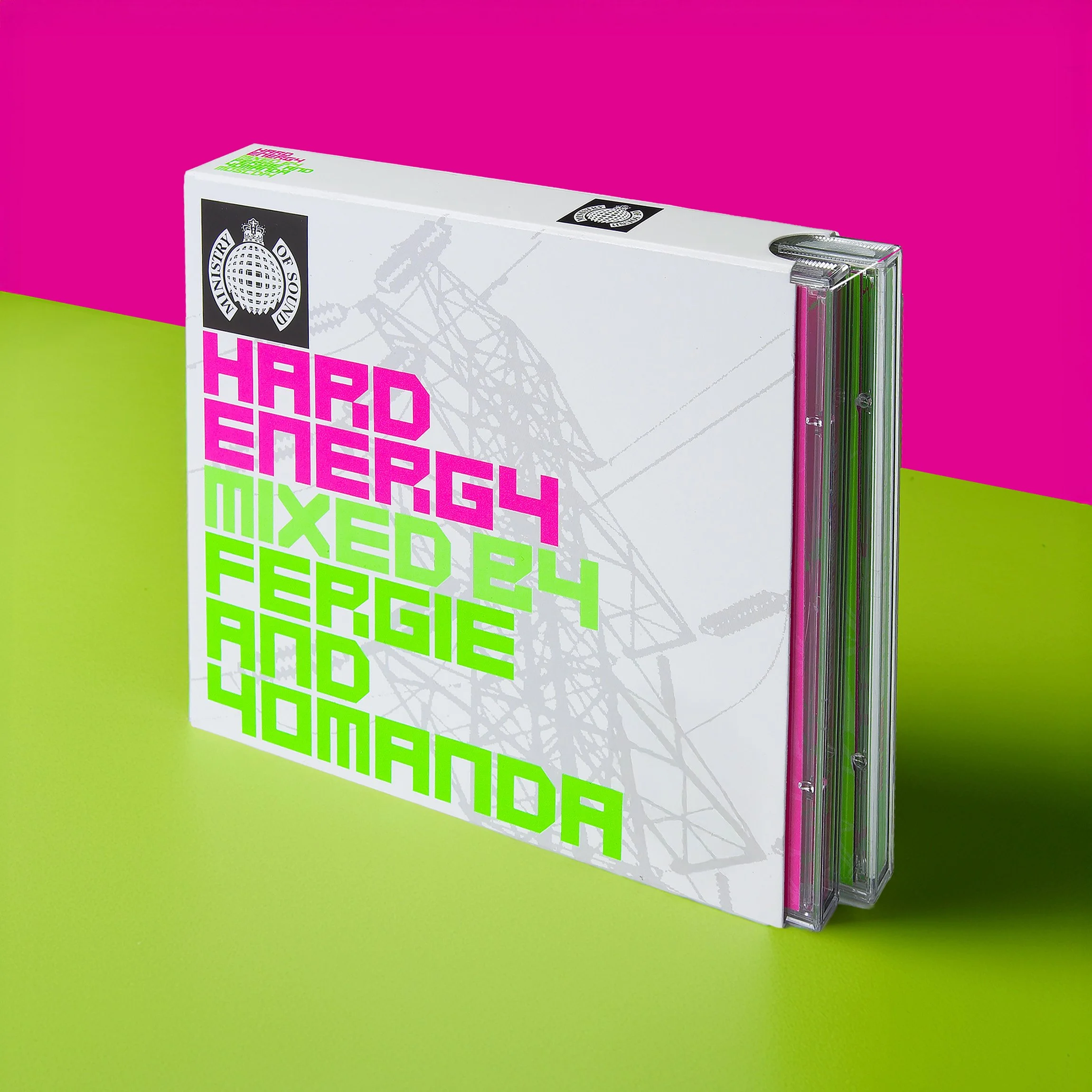 A CD case with a white cover featuring pink and green text reading "Hard Energy Mixed 24 L'energie And 4tanda" against a vibrant pink and green background.