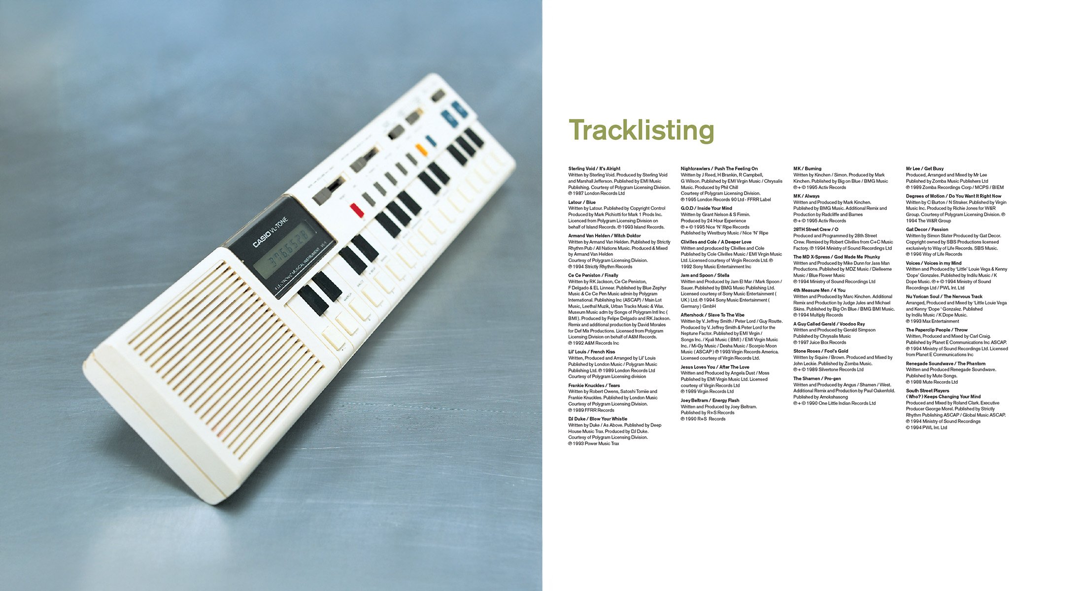 Close-up of a white Casio tiny electronic keyboard with black and white keys, and a small digital display, on a blue surface.