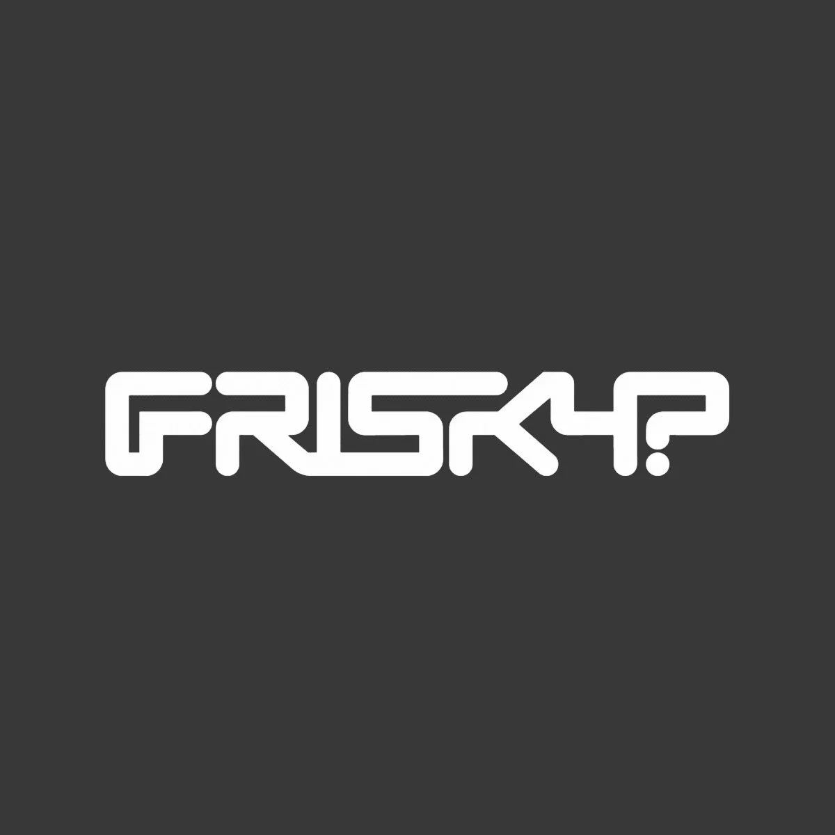 The word 'FRISKY?' written in white stylized font on a dark gray background.