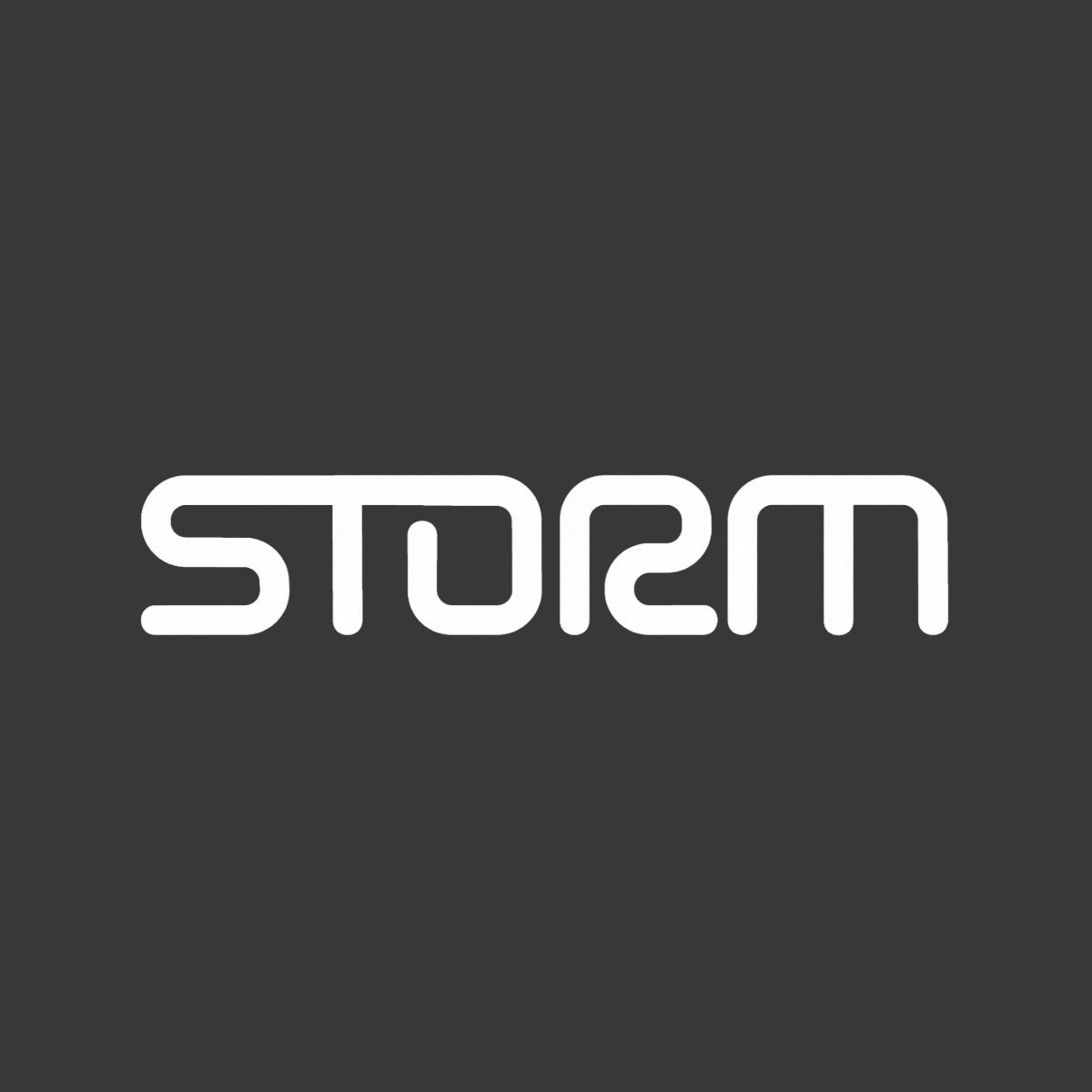 Stylized white text spelling 'STORM' on a dark gray background.