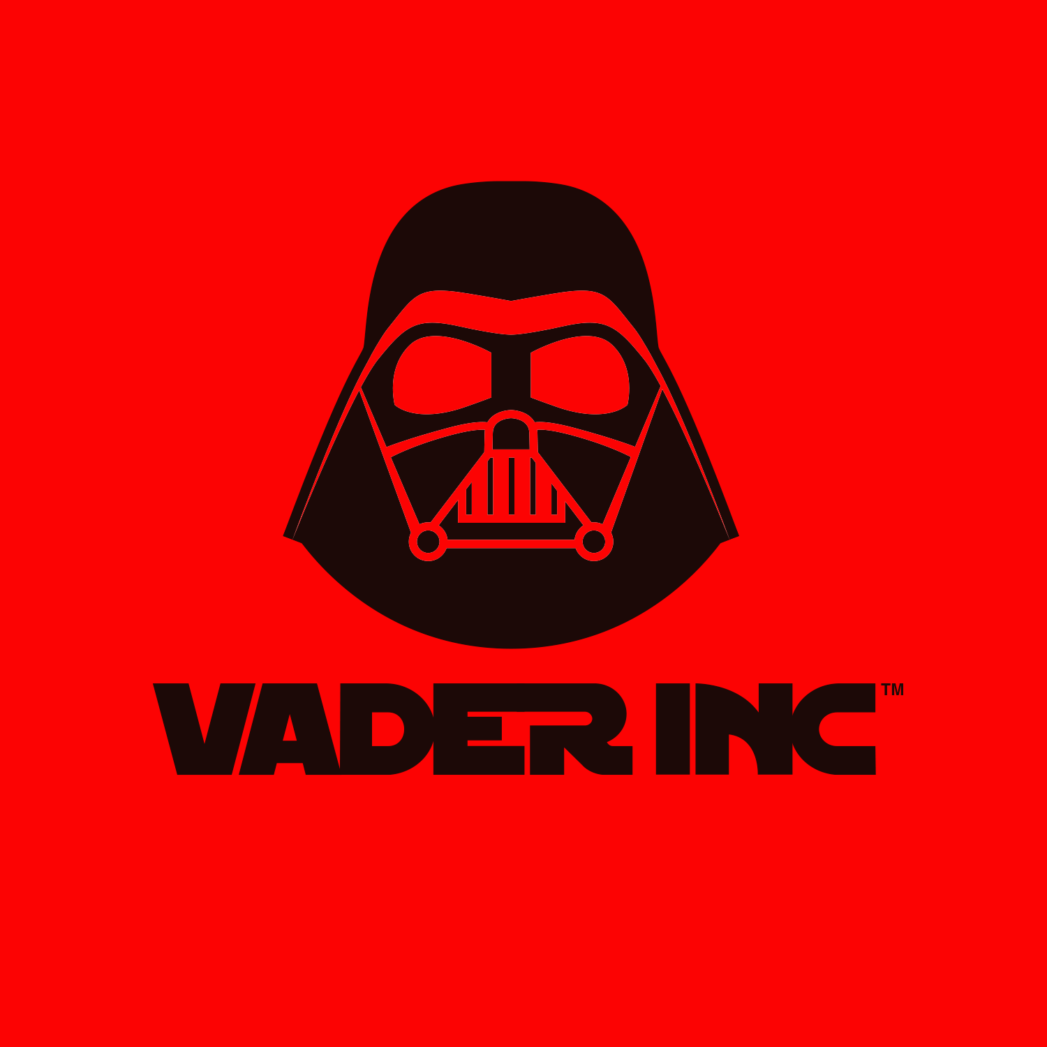 A stylized black Darth Vader mask outline on a red background with the text 'VADER INC' in bold black letters underneath.