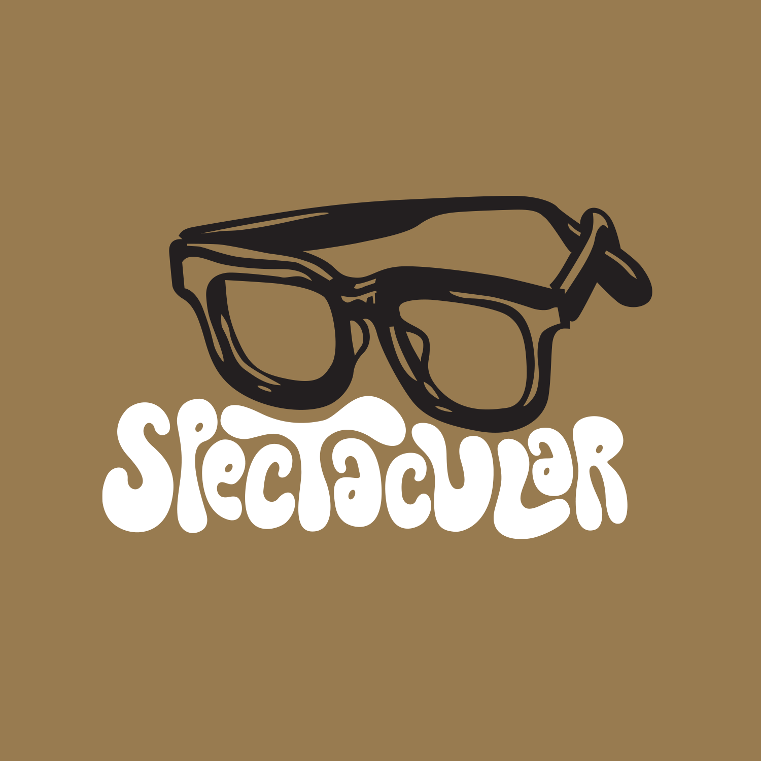 Drawing of sunglasses with the word "spectacular" in a playful font