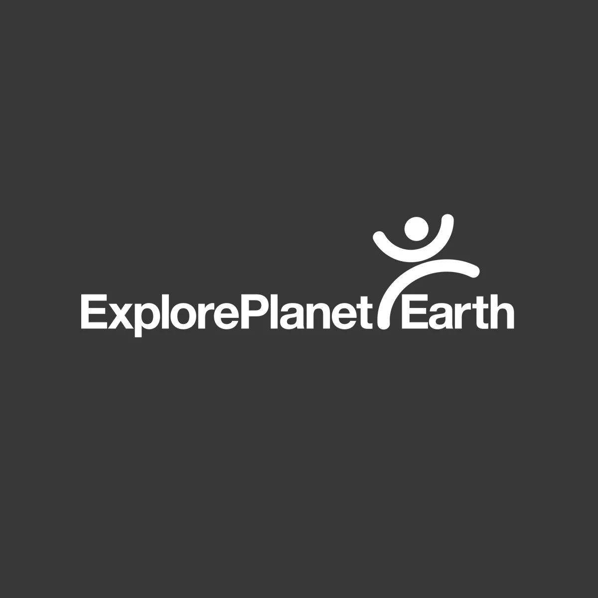 Logo for ExplorePlanetEarth featuring a stylized human figure with arms raised above a curved line, with the text 'ExplorePlanetEarth' in white on a dark background.