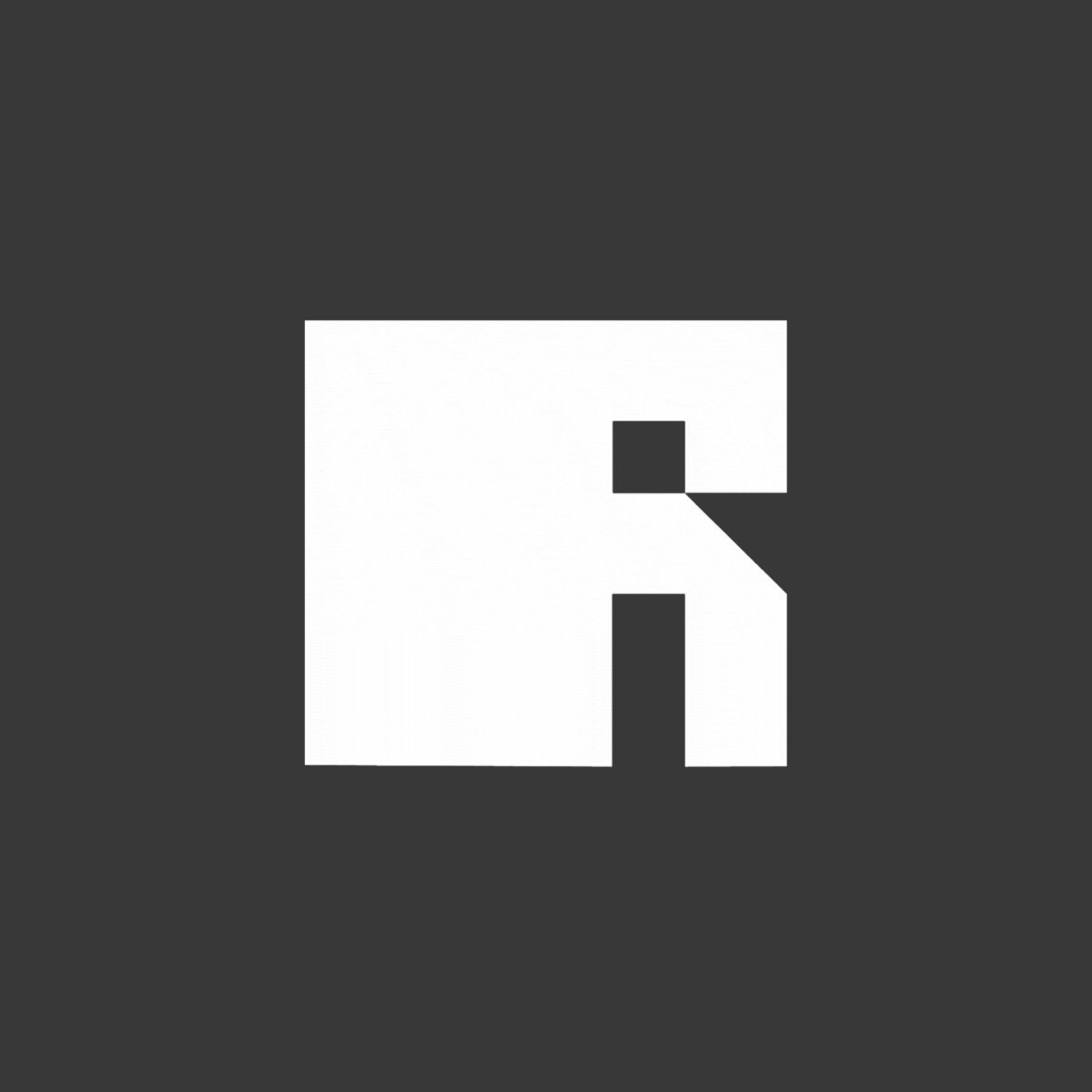 Pixelated white letter 'R' on a dark gray background.