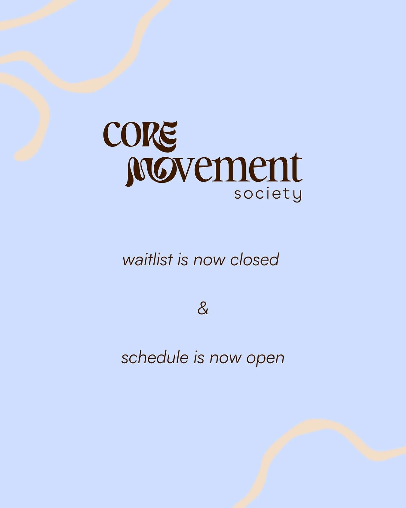 💫 THE TIME HAS COME 💫

Core Movement Society&rsquo;s website + class schedule are now live ✨

Tonight, our waitlist members will receive first access to book into classes.
The waitlist is now closed 🤍

If you&rsquo;re on it, check your inbox (or S