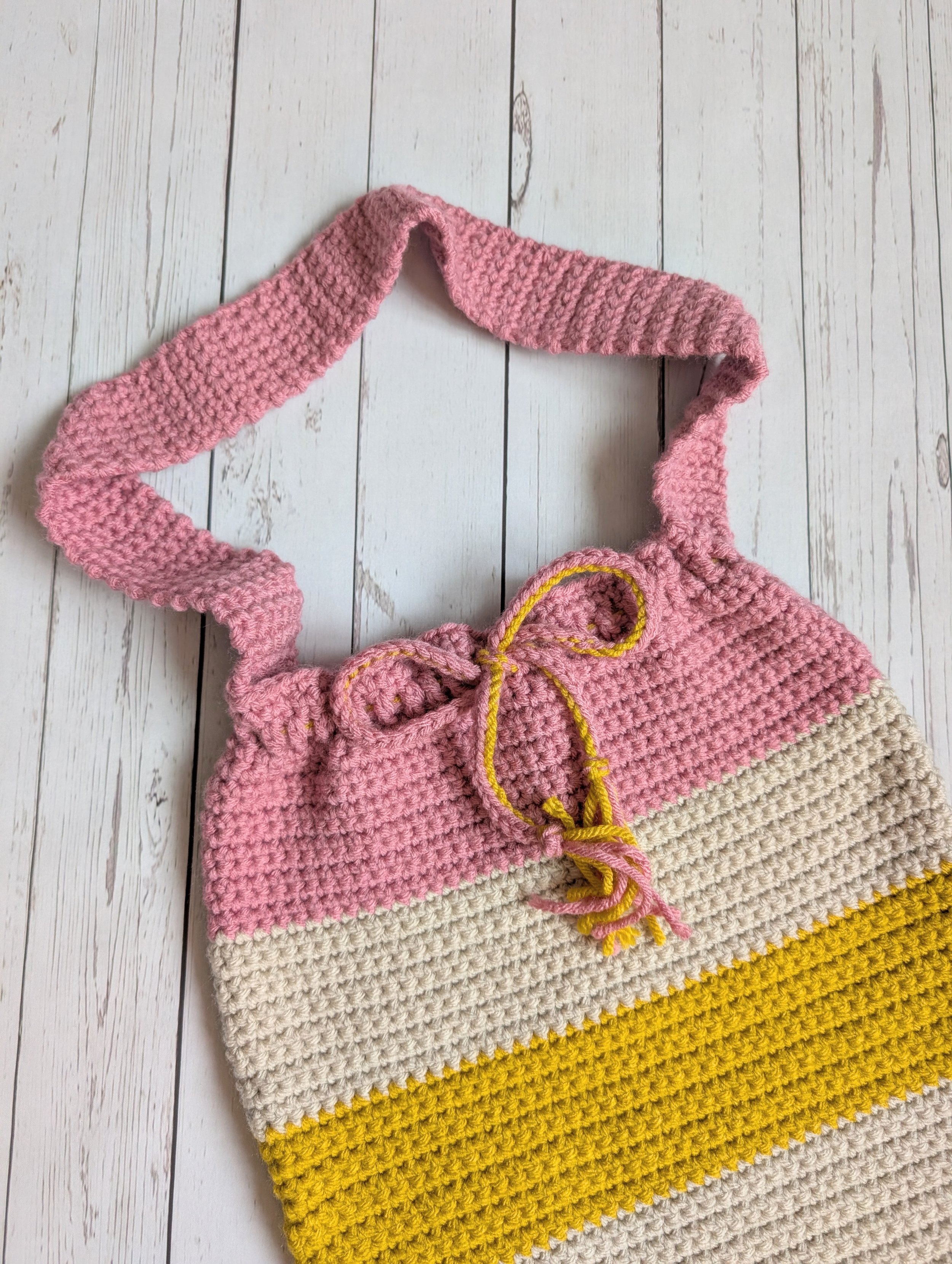 Colourblock Drawstring Tote Bag Crochet Kit