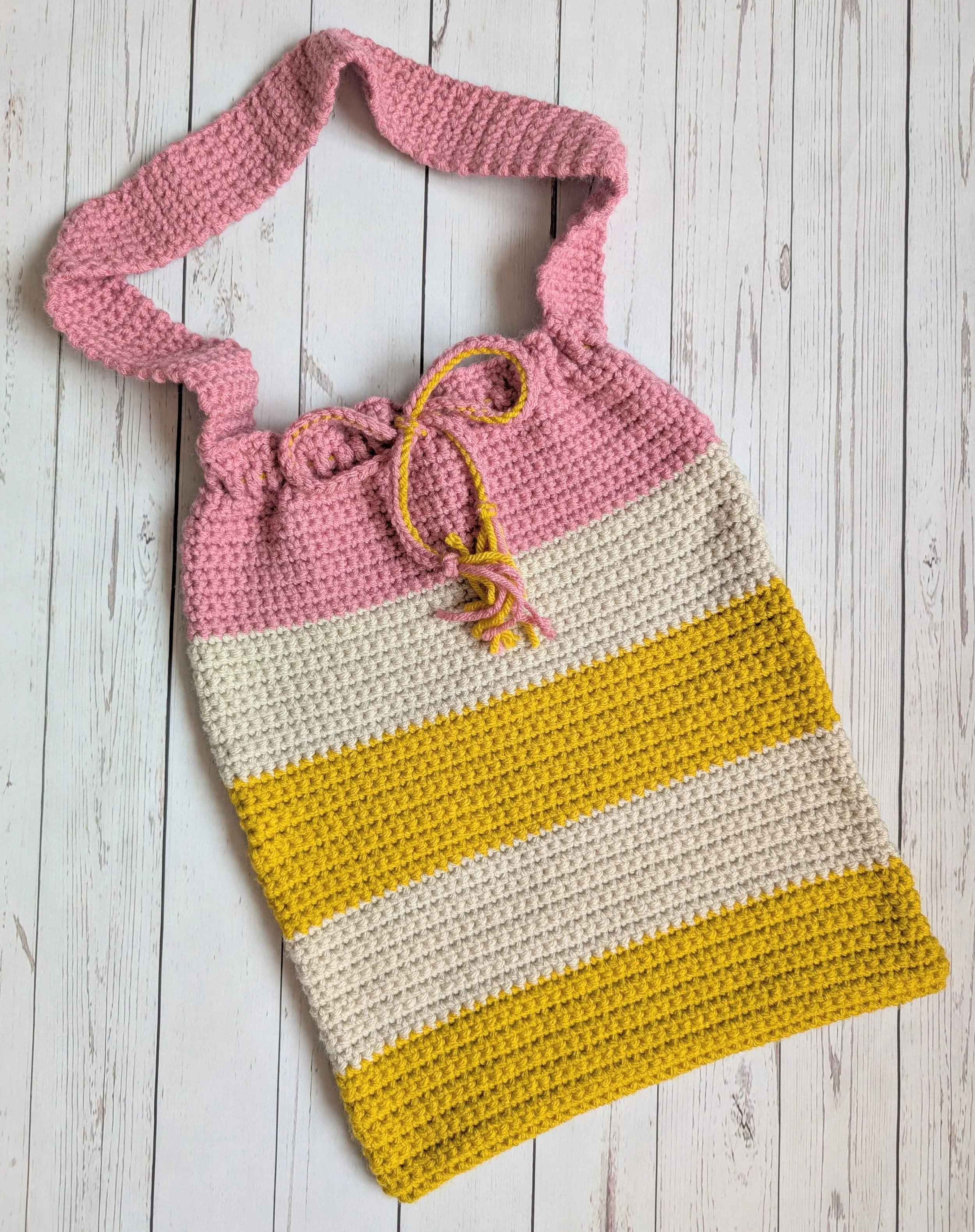 Colourblock Drawstring Tote Bag Crochet Pattern (UK & US Terms)