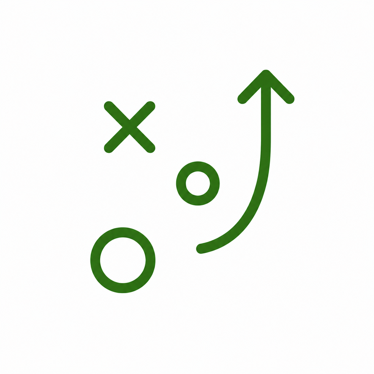 Marketing strategy diagram with circles, crosses, and arrows in green.