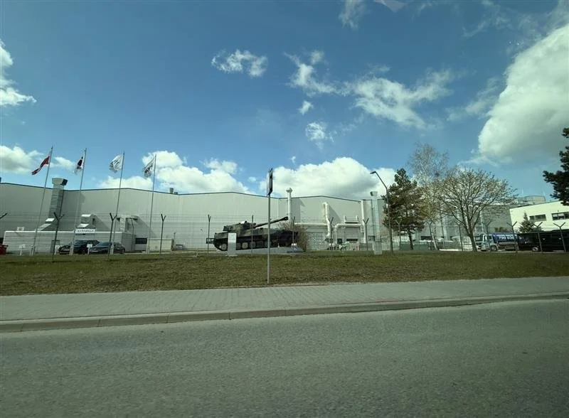 Tank Factory in Poland. Industrial building with a tank