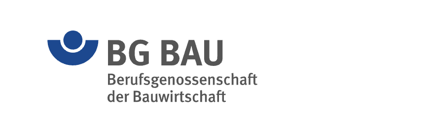 Logo der Berufsgenossenschaft der Bauwirtschaft mit blauer und grauer Gestaltung.