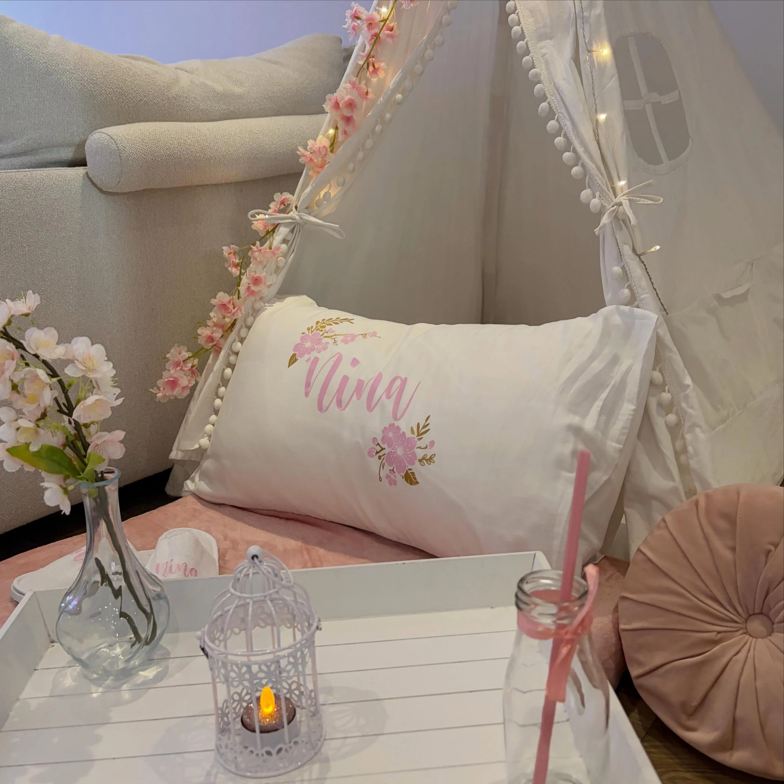 🌸✨ Cherry Blossom Dreams ✨🌸

A magical evening filled with friendship, giggles, and beautiful cherry blossom vibes as Nina celebrated her 10th birthday in style. 💕🌸

From cosy sleepover tents to special personalised pillowcases and sleepers gifte