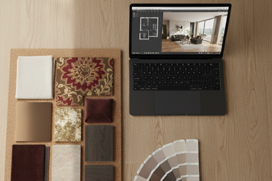 Moodboard et plans d’aménagement d’intérieur réalisés par M.Lux Interior — conception sur mesure et étude personnalisée à Paris