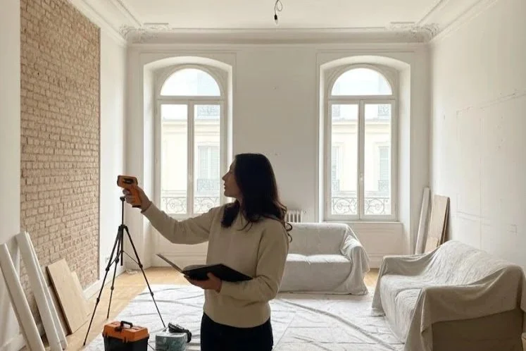 Architecte d’intérieur observant un espace avant rénovation à Paris — étude de faisabilité et analyse des volumes par M.Lux Interior