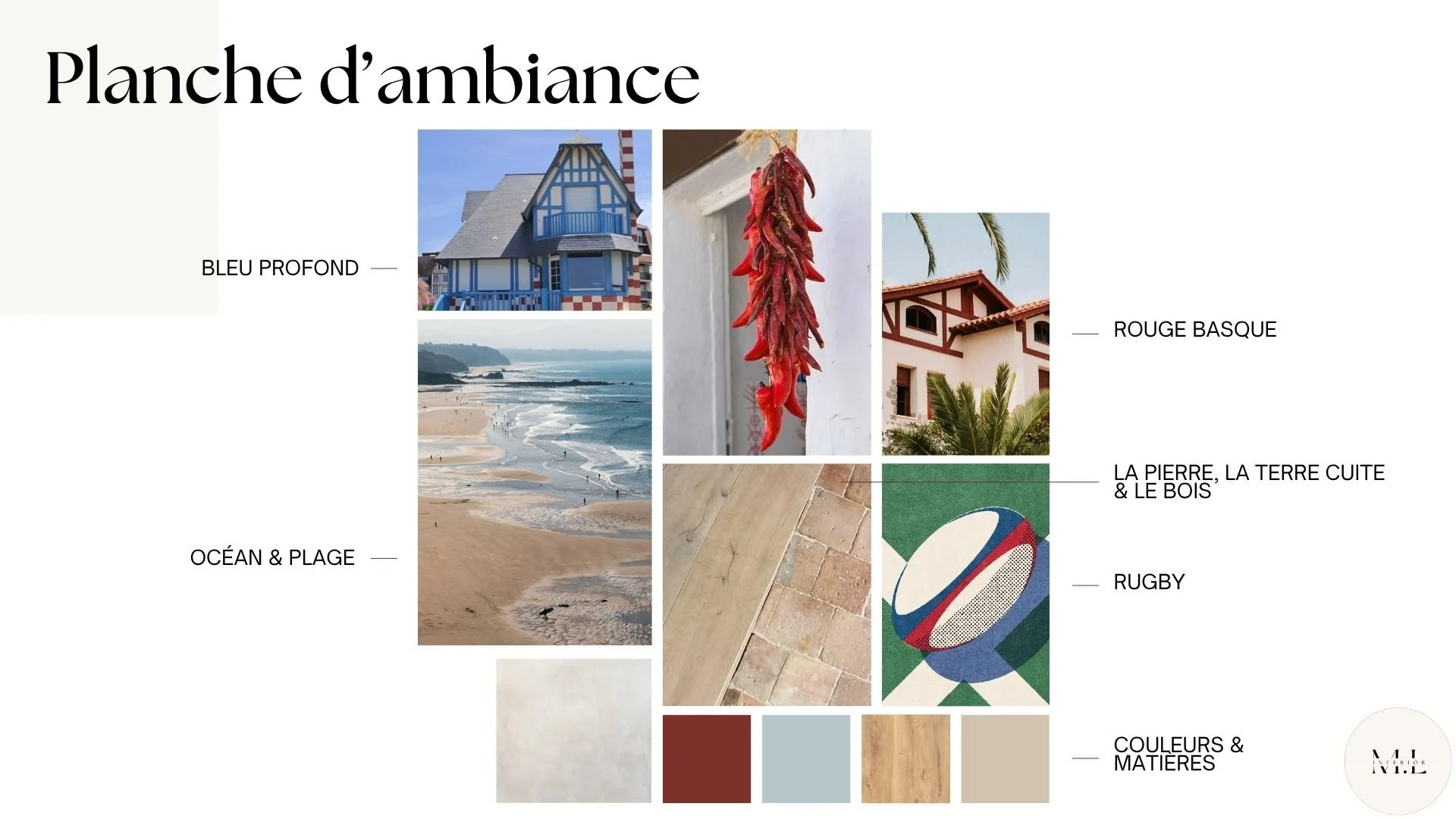 Planche d'ambiance Pays Basque projet Victor Hugo Clamart - M.Lux Interior - Architecte d'intérieur Mallaurie Lux