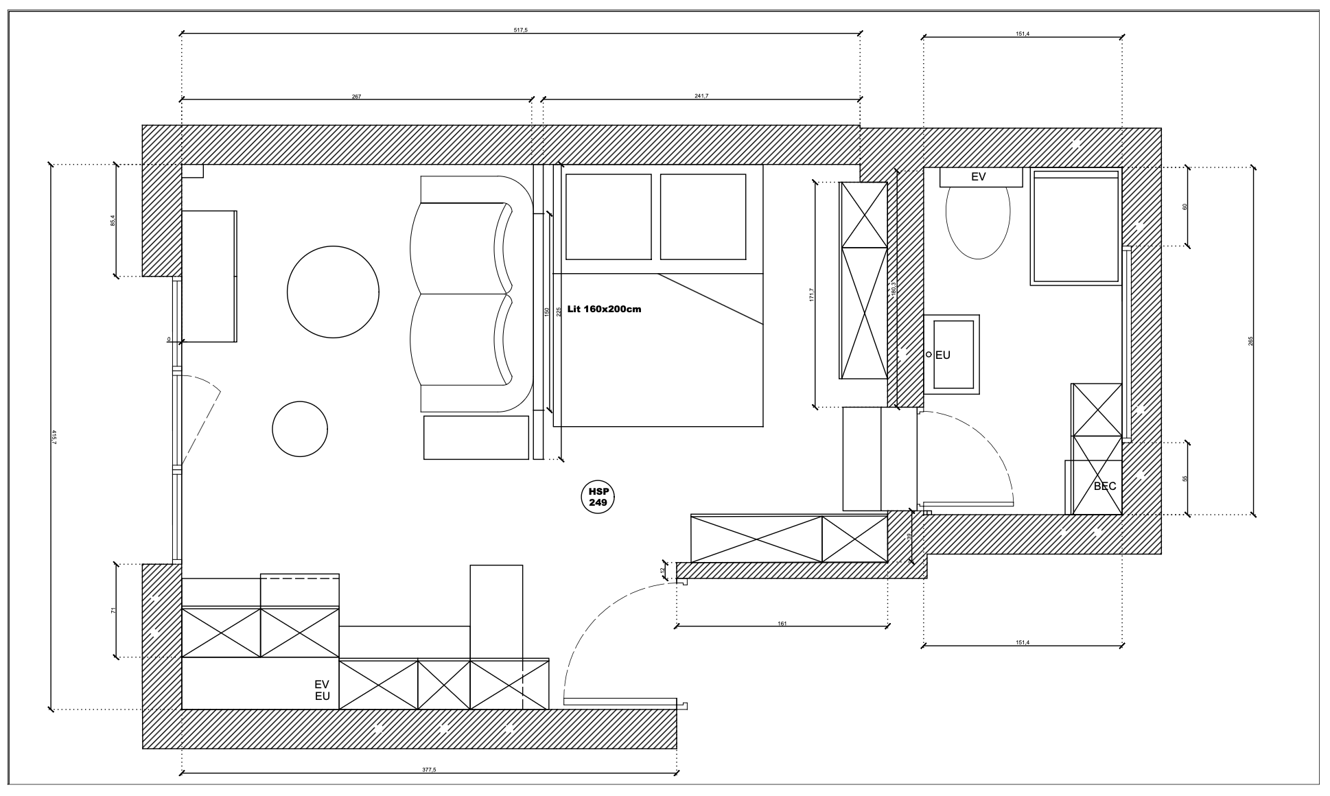 Plan d'agencement aménagement studio Clamart - M.Lux Interior - architecte d'intérieur Mallaurie Lux