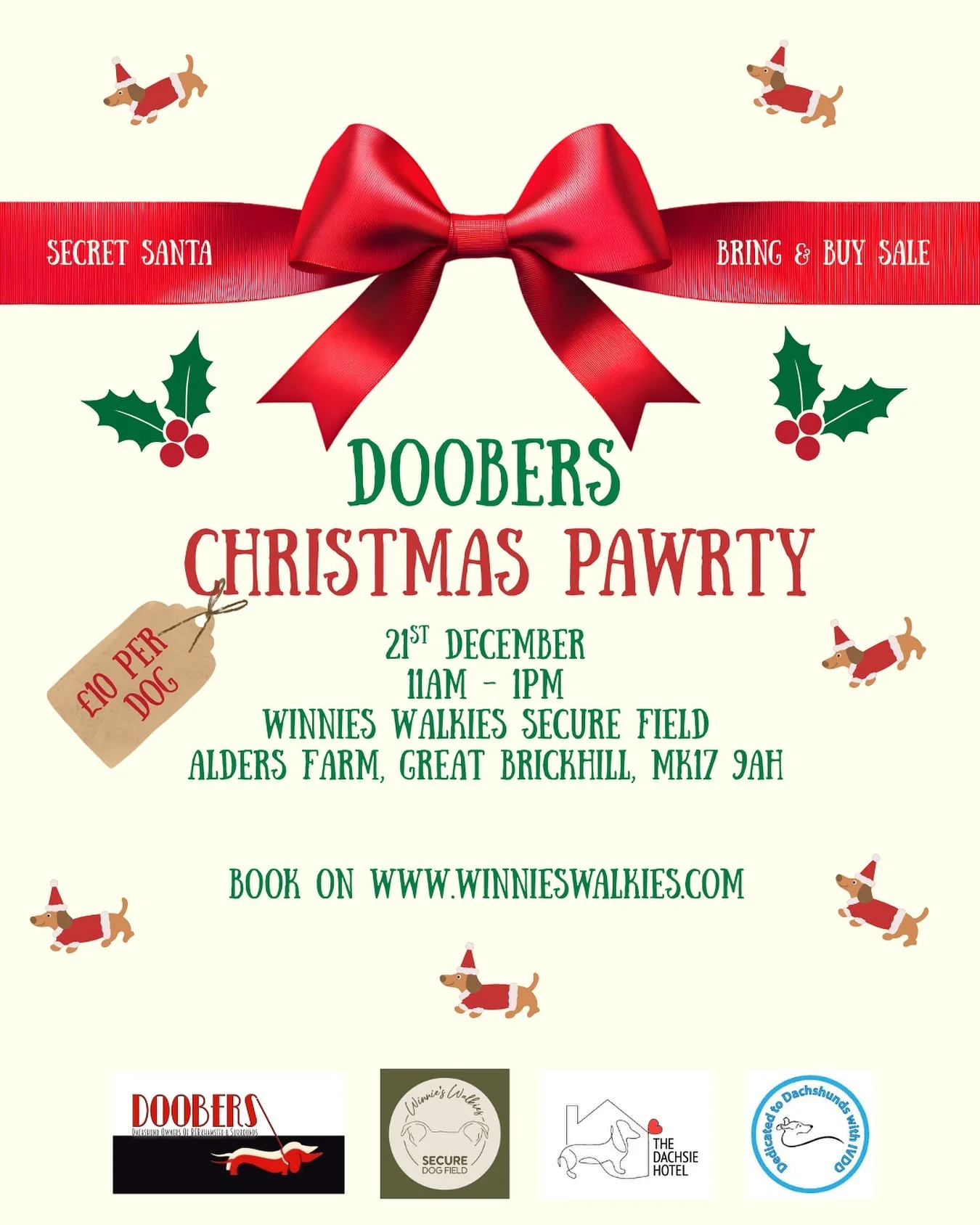 📣 CALLING ALL DACHSHUND OWNERS 📣 DOOBERS are hosting their annual Christmas Pawrty at Winnie&rsquo;s Walkies - book your tickets now on www.winnieswalkies.com
