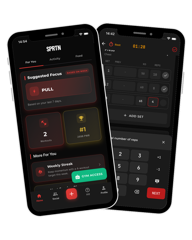 SPRTN Gym App shown on two phones