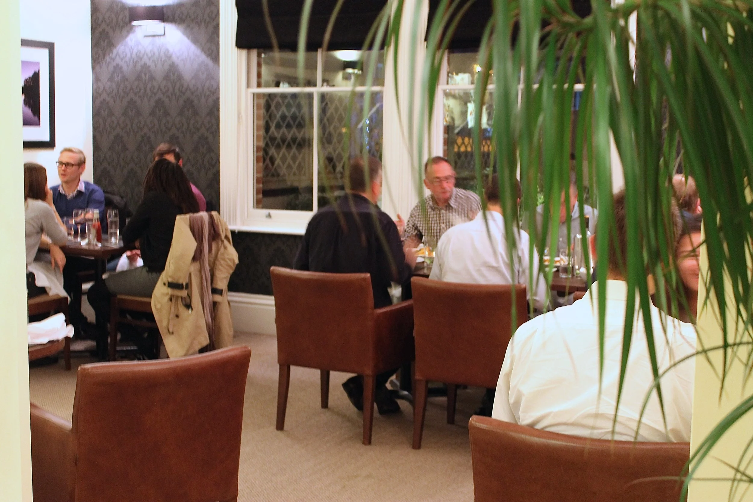 Business travellers meeting over dinner at Andover House Restaurant in Great Yarmouth