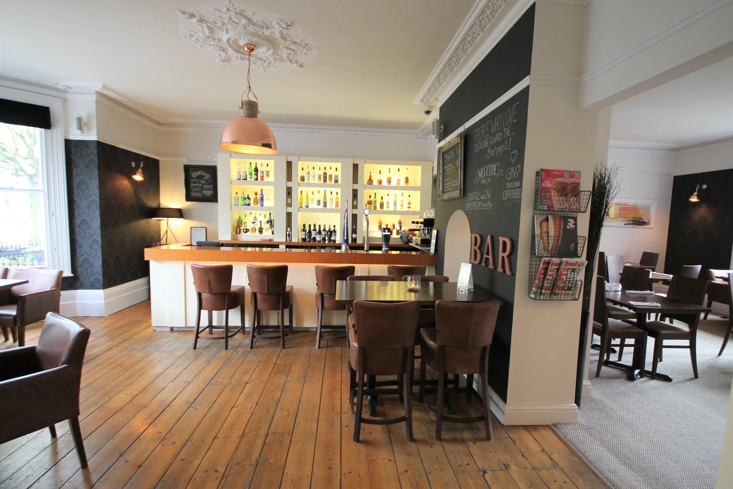 Stylish hotel bar at Andover House, Great Yarmouth