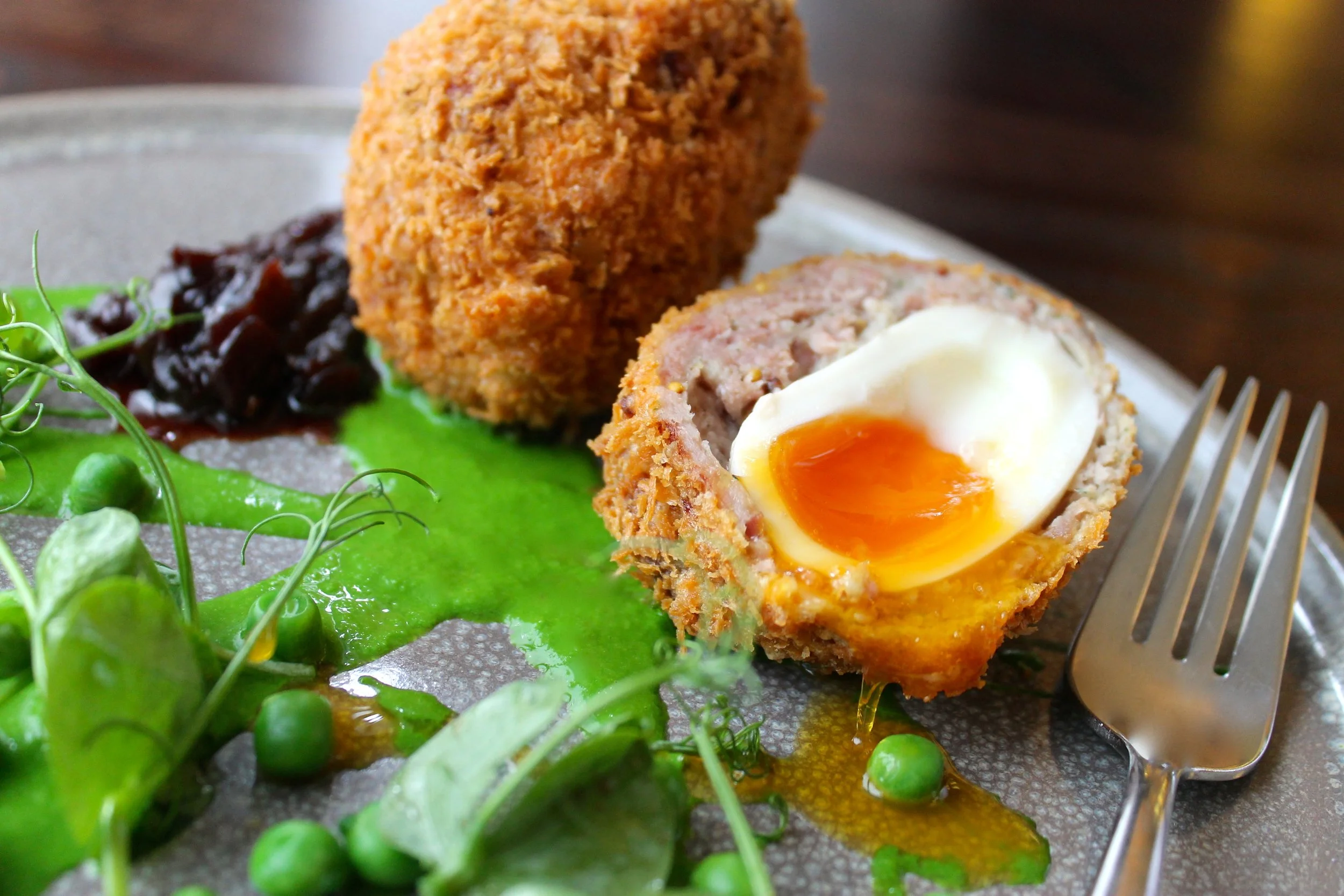 Scotch egg starter dish served at Andover House Hotel restaurant