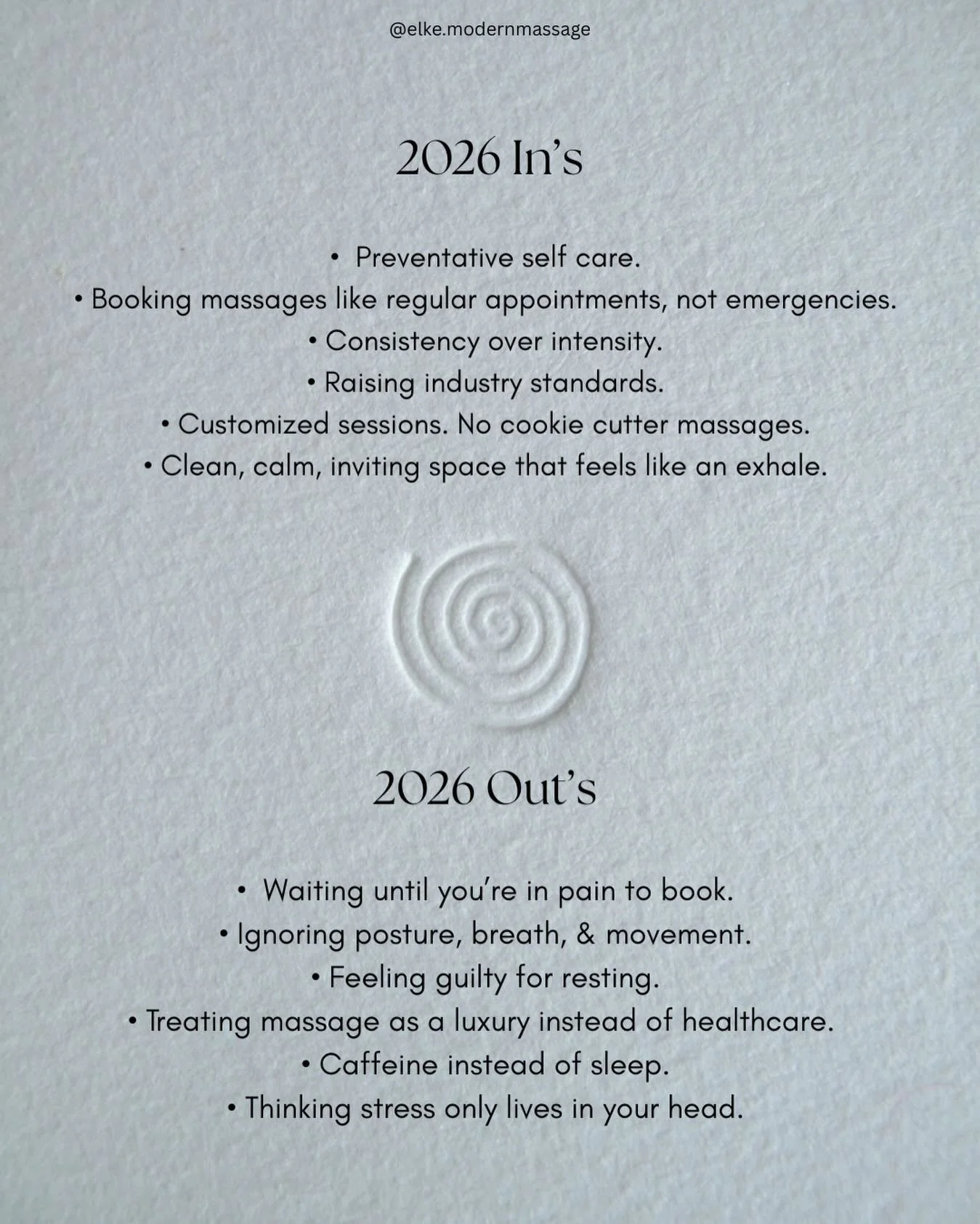 ✨ Happy New Year ✨
In 2026, we&rsquo;re shifting the way we care for our bodies.

Massage isn&rsquo;t something you book only when you&rsquo;re in pain. It&rsquo;s part of preventative care, nervous system support, and long-term wellness. Small, cons