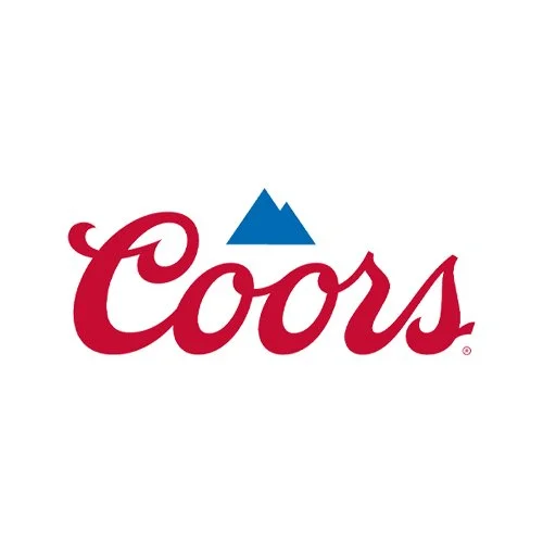 Coors logo with blue mountain peak above the red cursive text.
