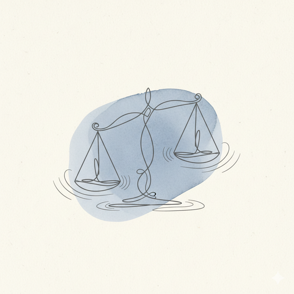 Skizzierte Waage mit Blau hinterlegtem Hintergrund.