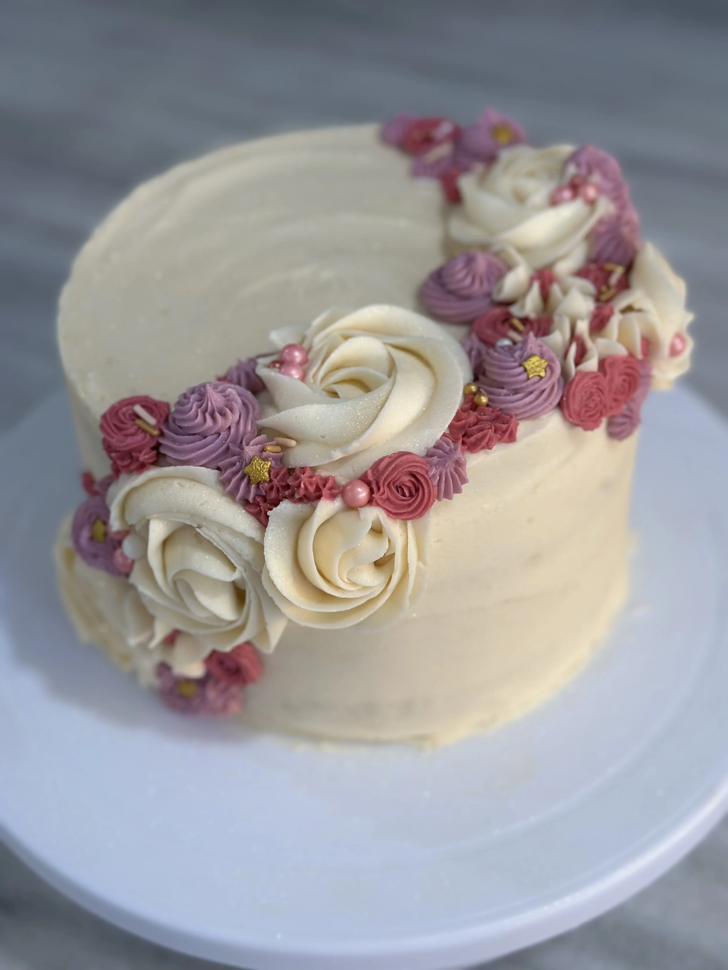 Gluten-friendly vanilla bean cake with vanilla buttercream