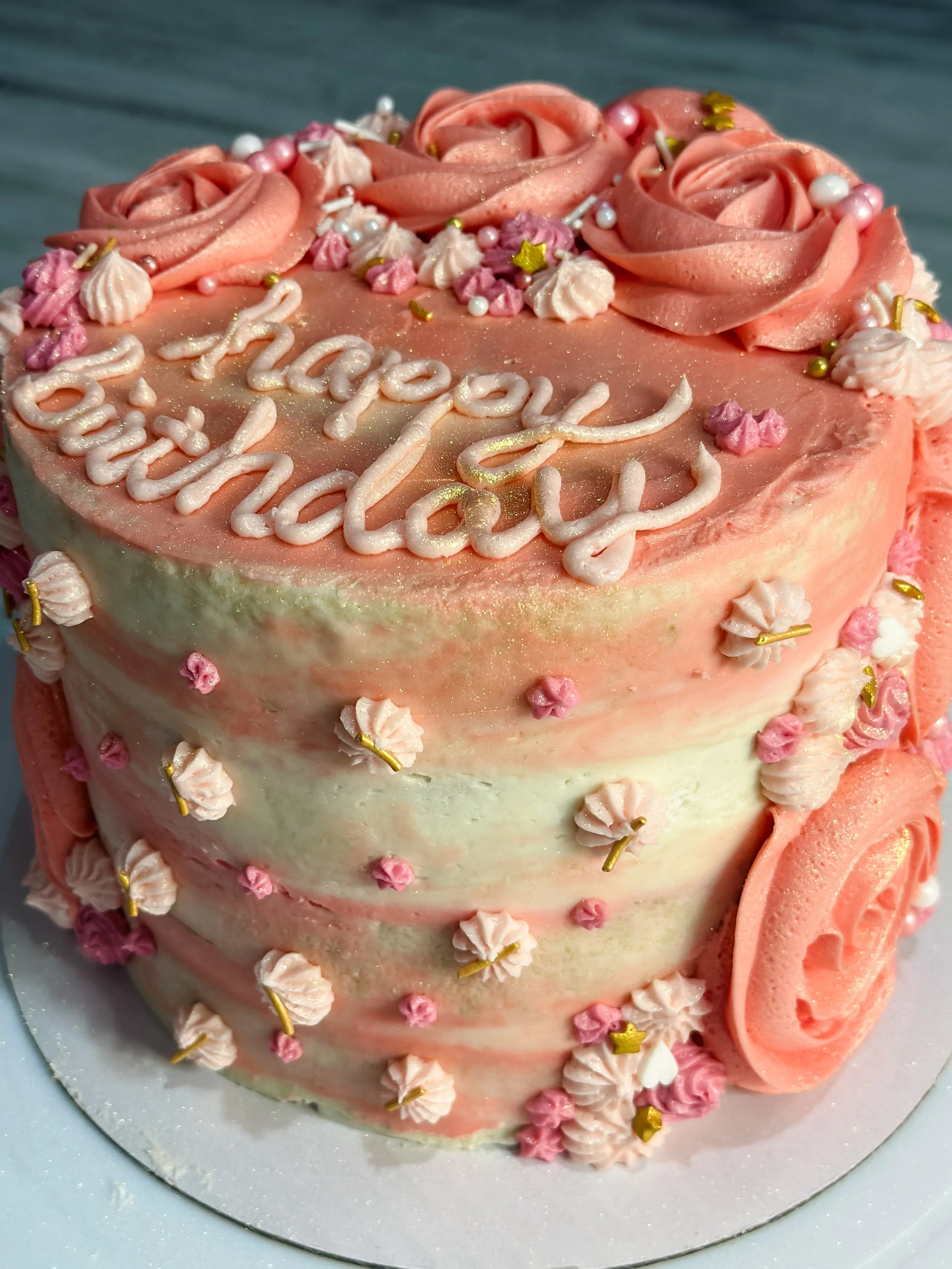 Classic vanilla birthday cake with vanilla buttercream