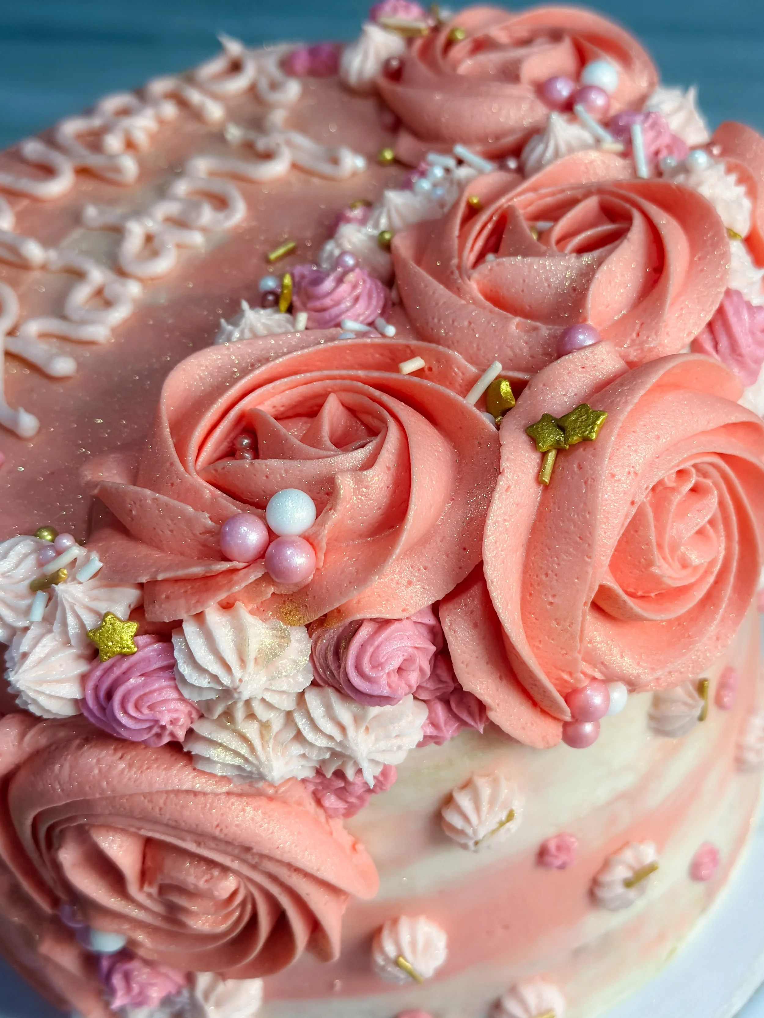 Classic vanilla birthday cake with vanilla buttercream
