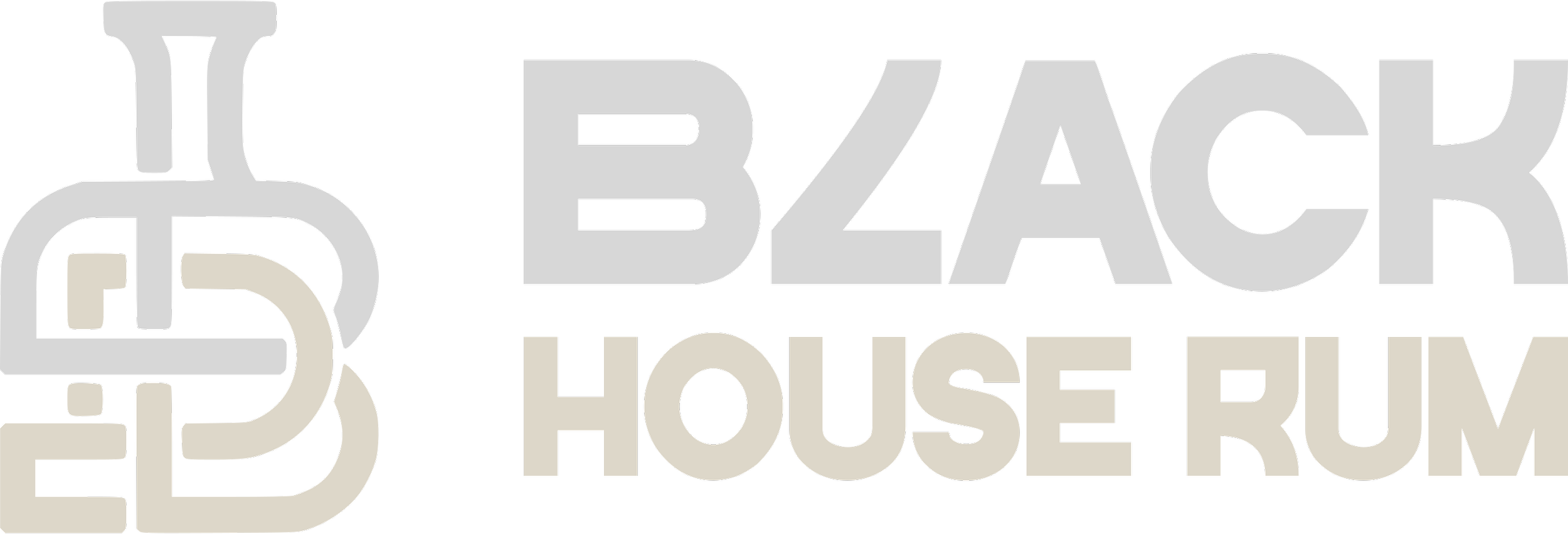 Logo for Black House Rum featuring a stylized black and white illustration of a rum bottle combined with the text "BLACK HOUSE RUM" in bold, uppercase letters.