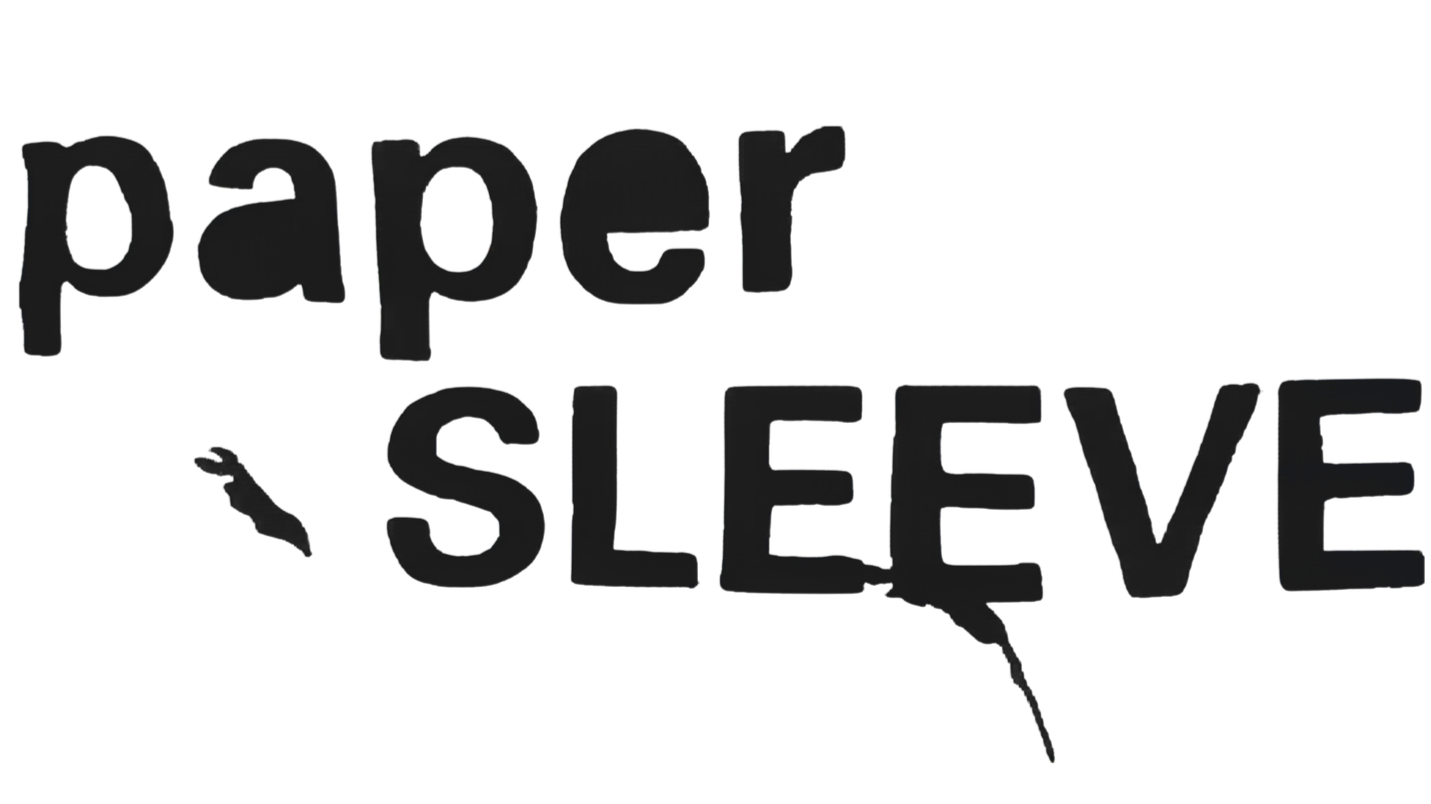 Text that reads 'paper SLEEVE' in black, with a small graphic of a paper sleeve and an arrow pointing to it.