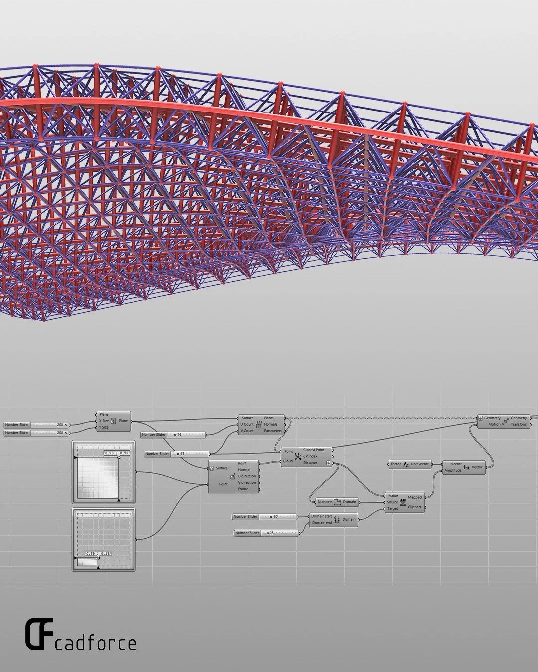 Tensegrity roof structure modelled with grasshopper. Fully parametric and can be applied onto any surface that is linked. 

#grasshopper #cadforce #tensegrity #rhino3D #roofstructure #parametricroof