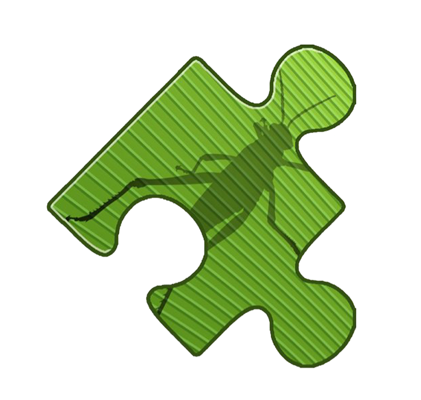 A green puzzle piece with an outline of an ant with detailed legs and antennae.