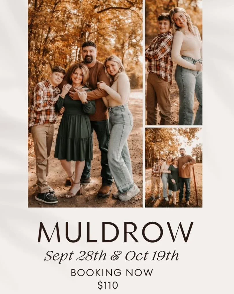 MULDROW &amp; FOR SMITH FAM -- ONLY 2 SPOTS LEFT!
Pumpkin spice, falling leaves, and YOU in front of my camera &mdash; it&rsquo;s a vibe! 🎃🍂

Fall Minis are officially booking fast and these are always the most-loved sessions of the year at this ex