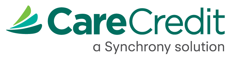 Care Credit logo with green and black text, and a green leaf design, along with the tagline 'a Synchrony solution'.