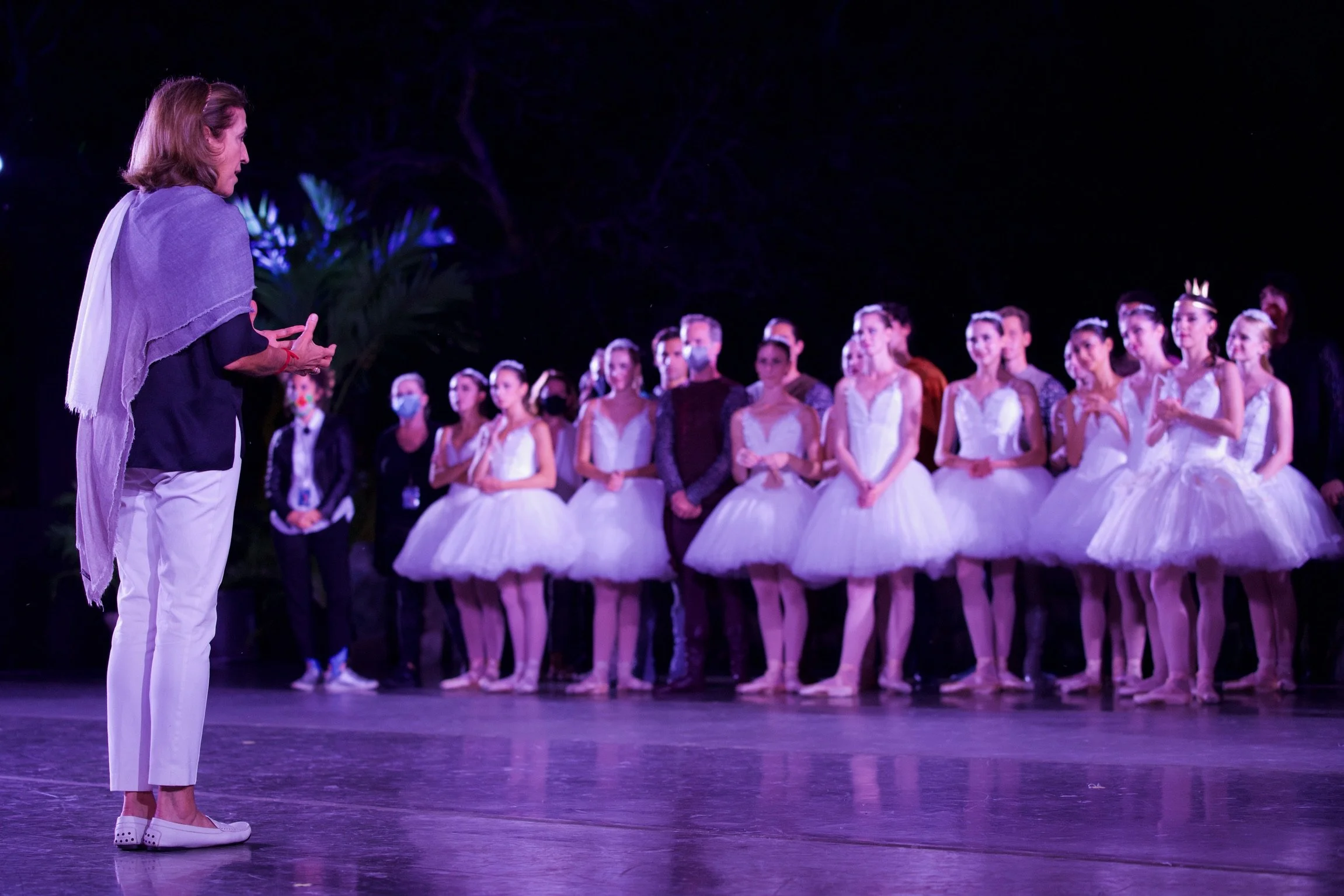 Lourdes Lopez Addresses MCB Dancers before Outdoor Preview of Alexei Ratmansky's Act II Swan Lake, Fairchild Tropical Botanic Garden