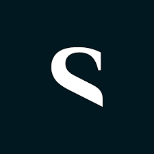 Part of a black background with a white stylized letter 'S' in the center.
