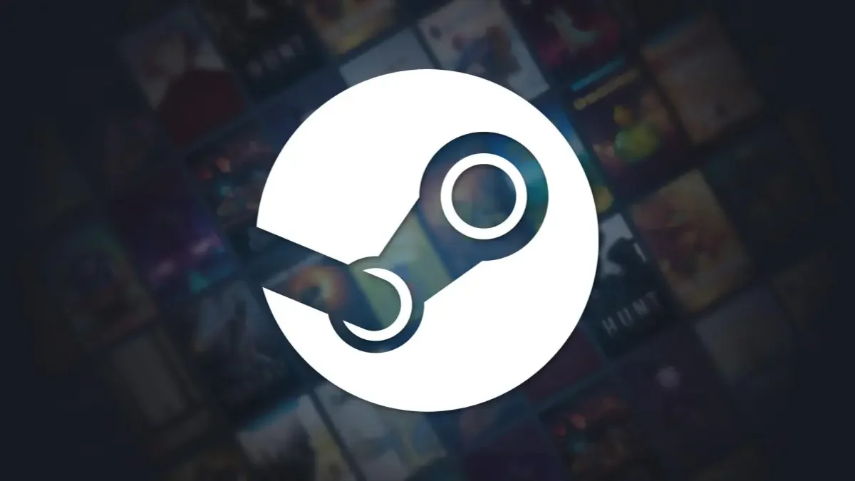 Steam logo with blurred games in background