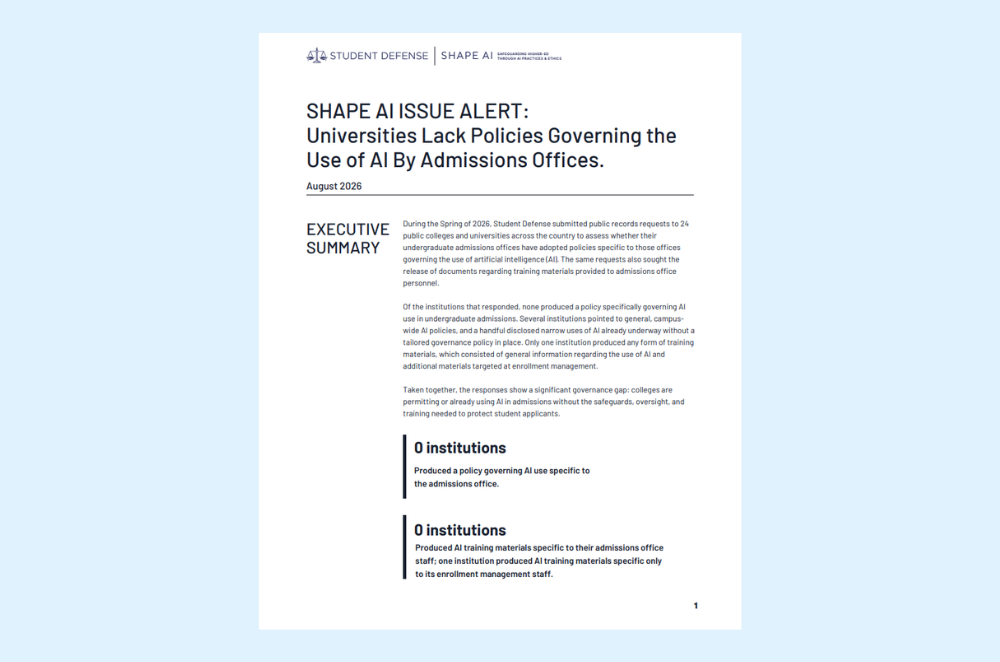 Student Defense Report Highlights Lack of Policies Governing AI Use By College Admissions Offices