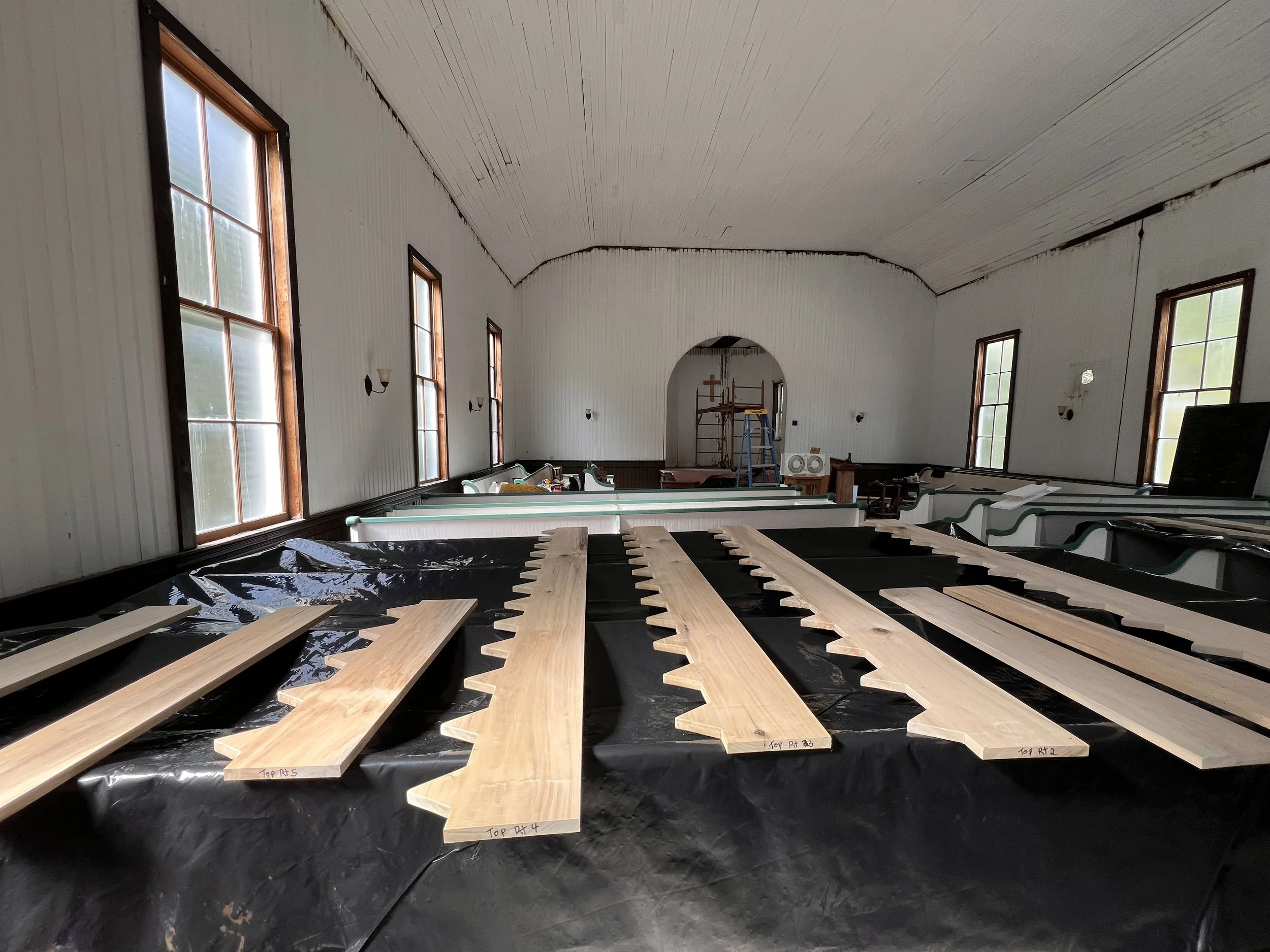 pediments laid out for painting