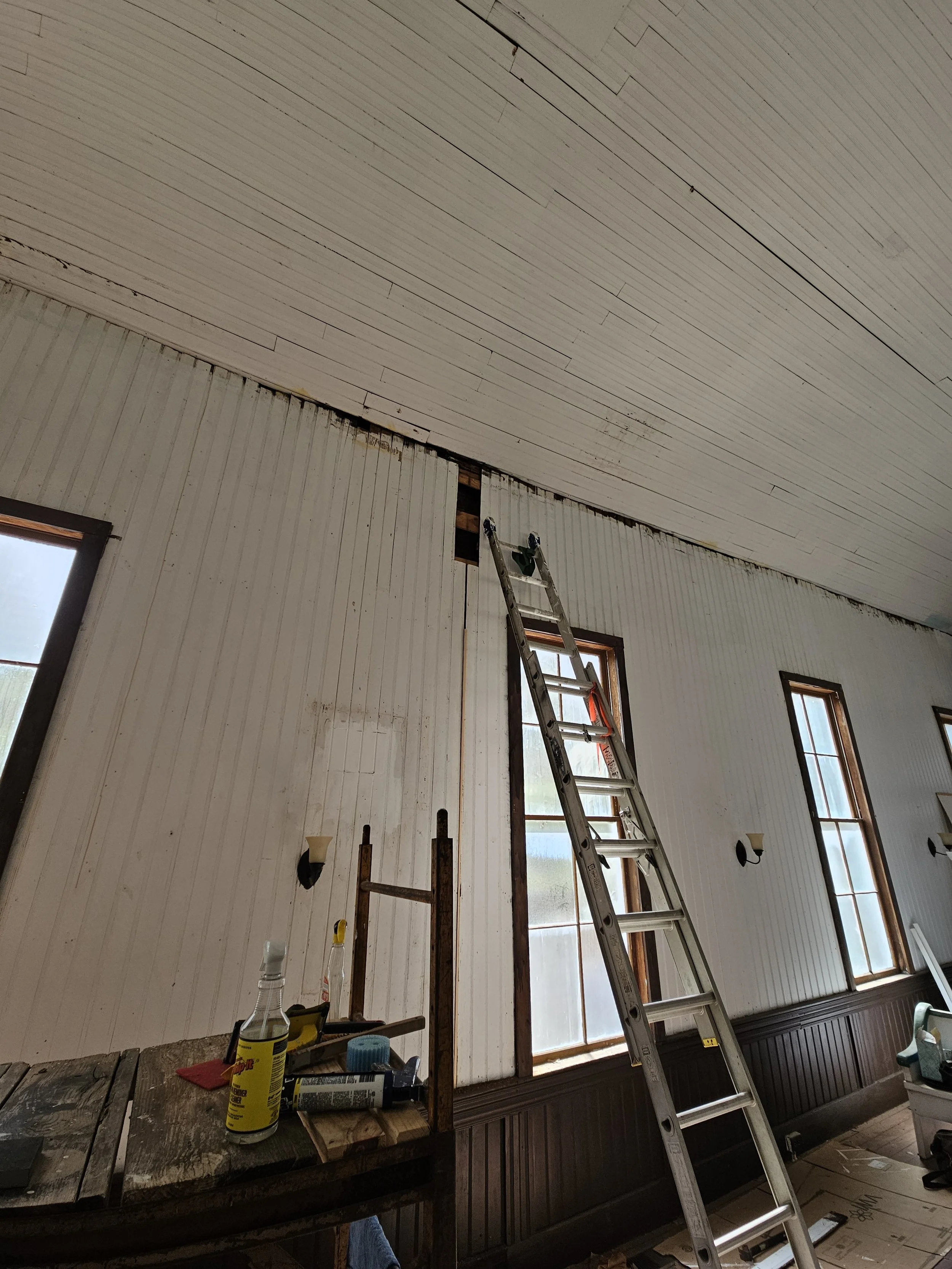 Repair work to side sanctuary wall