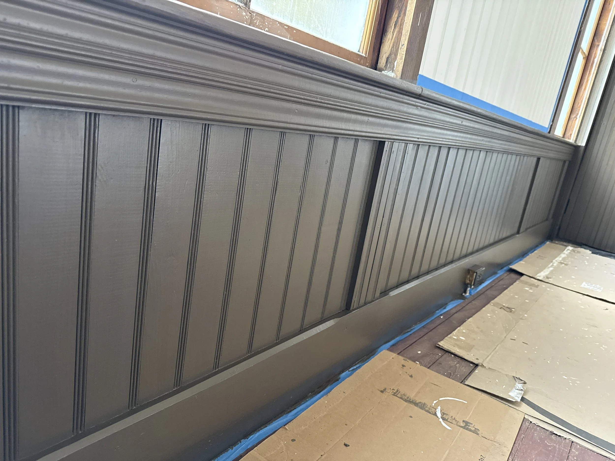 Wainscoting on side walls of sanctuary cleaned and painted