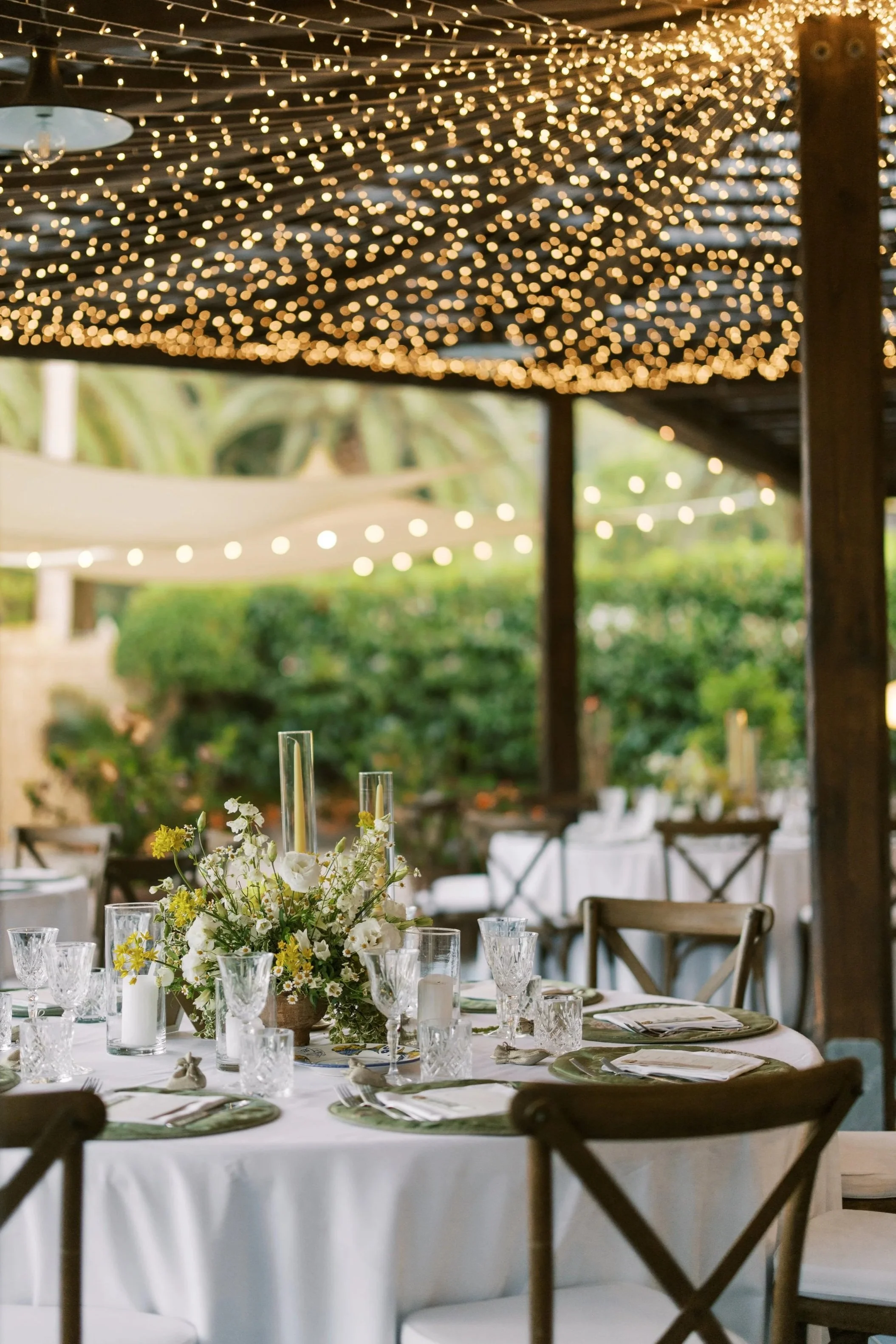 tablescape and twinkly lights for a picturesque reception in Italy