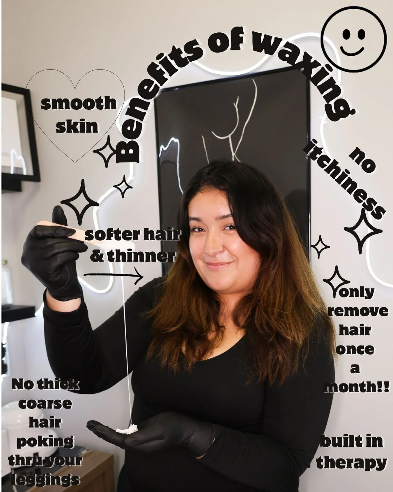 Benefits of waxing ✨

* Smoother Skin &ndash; Waxing removes hair from the root, leaving your skin silky and smooth.
* Finer &amp; Softer Regrowth &ndash; Hair grows back thinner and softer over time, unlike shaving.
* Longer-Lasting Results &ndash; 