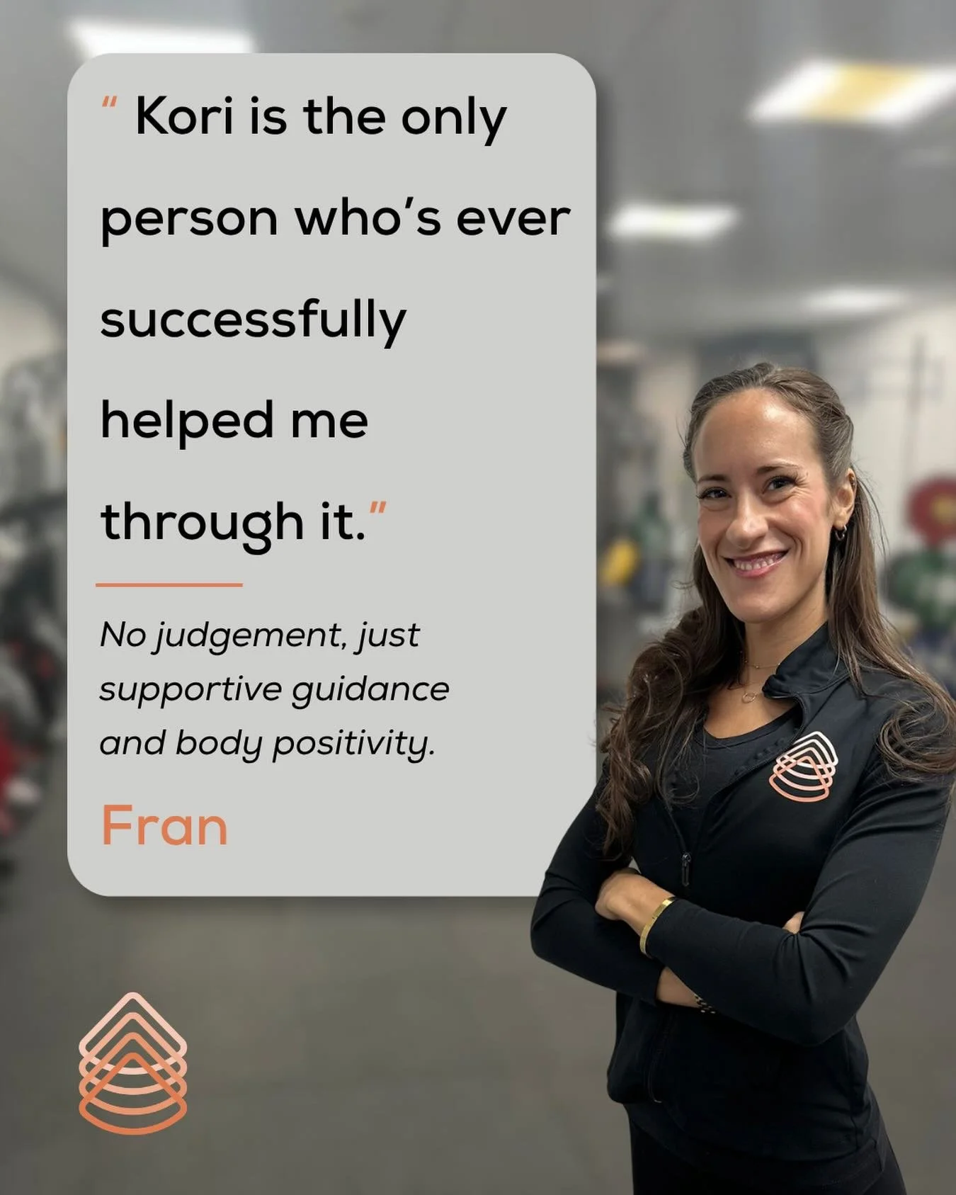 &ldquo;I&rsquo;ve been way overweight all my adult life, Kori is the only person to have successfully helped me through it - no judgement, all supportive guidance and body positivity - I wouldn&rsquo;t train with anyone else ❤️&rdquo;
&mdash; Fran

W