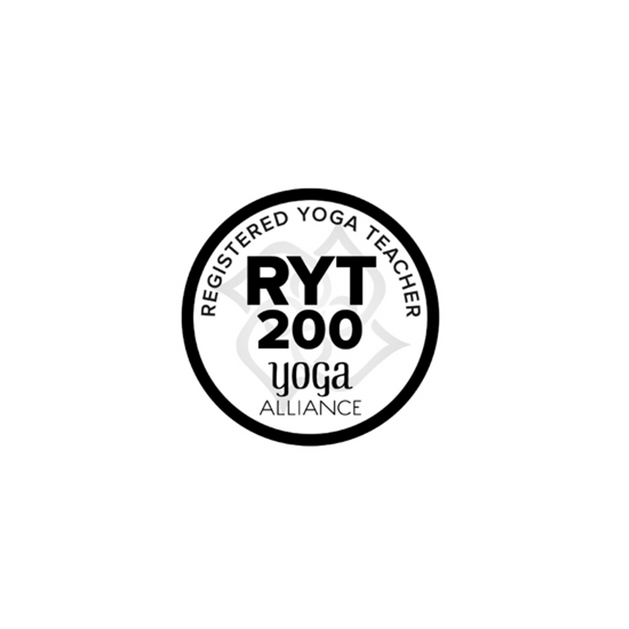 Black and white certification badge for yoga alliance, Registered Yoga Teacher 200-hour.